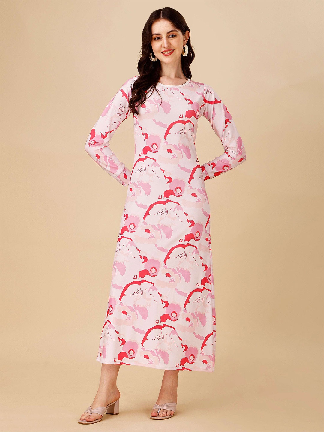 

DL Fashion Floral Printed Tie-Up A-Line Maxi Dress, Pink
