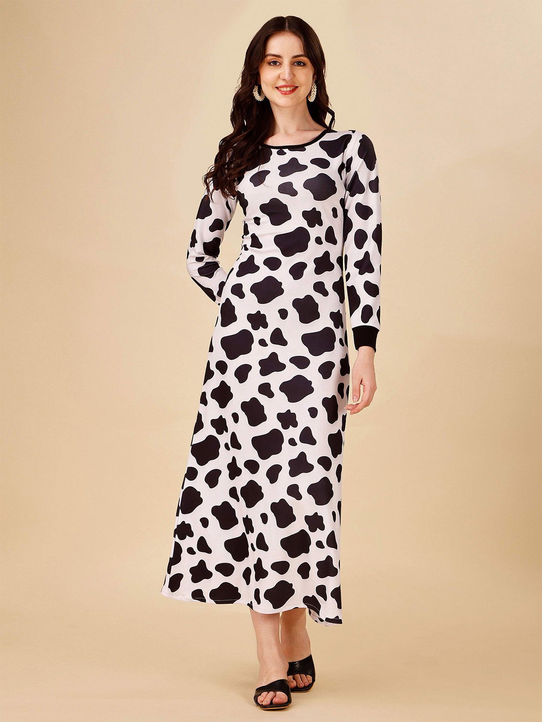 

DL Fashion Abstract Printed Tie Up Monochrome A Line Dress, White