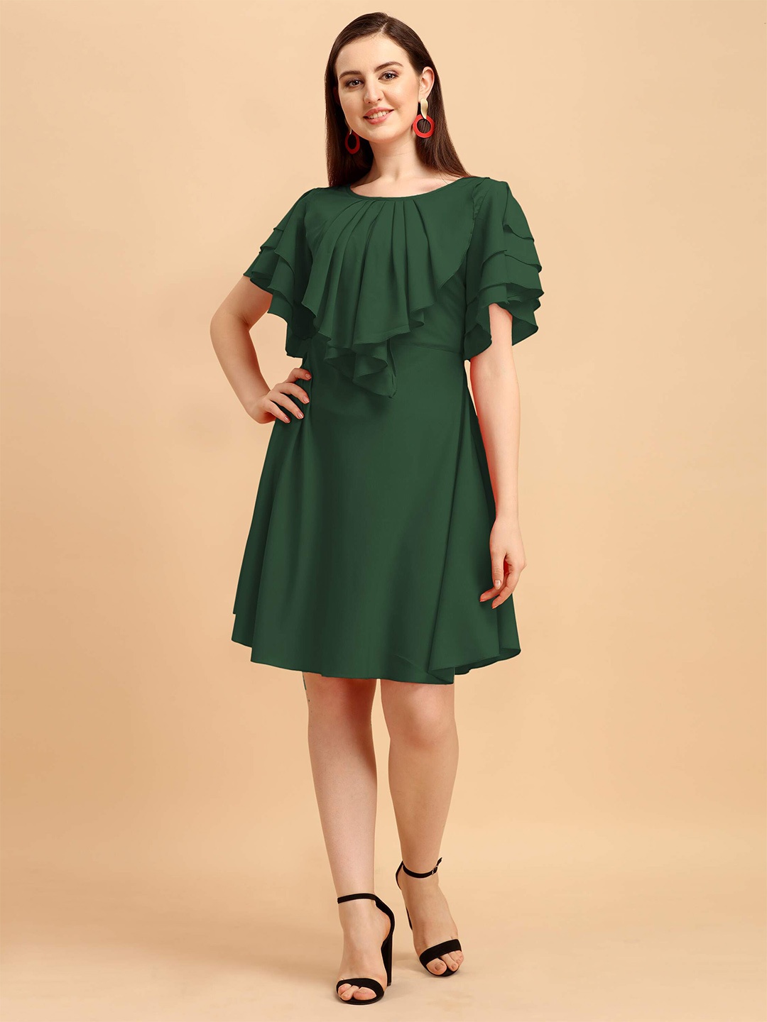 

DL Fashion Flutter Sleeve Ruffled A-Line Dress, Green