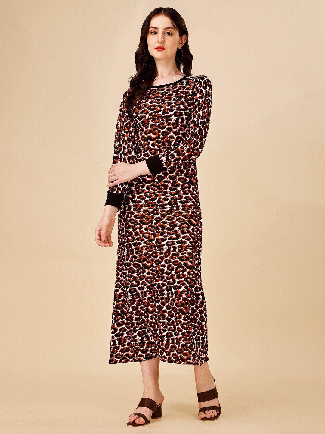 

DL Fashion Animal Printed A-Line Midi Dress, Brown