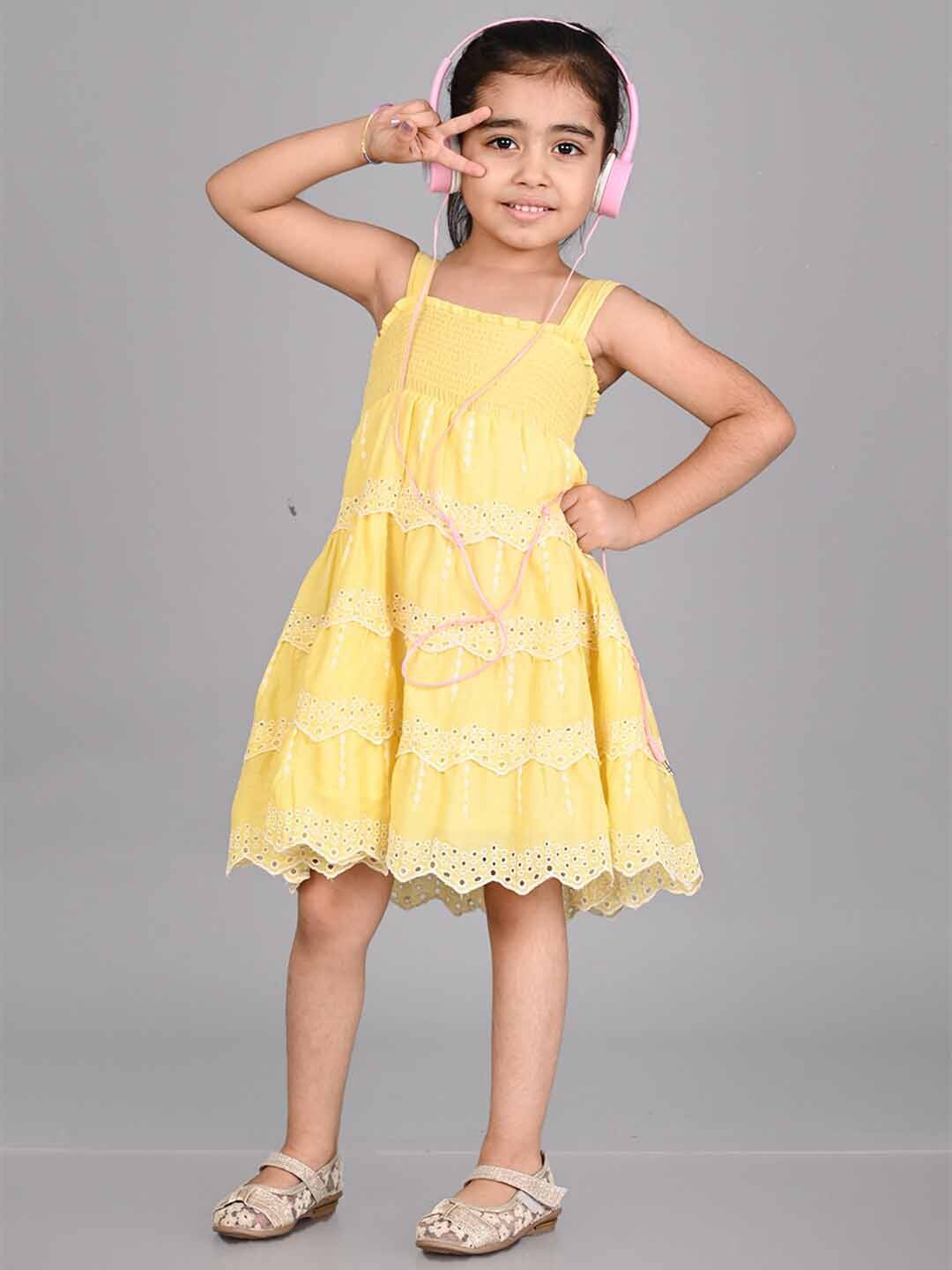 

Creative Kids Girls Shoulder Straps Smocked Cotton Empire Dress, Yellow