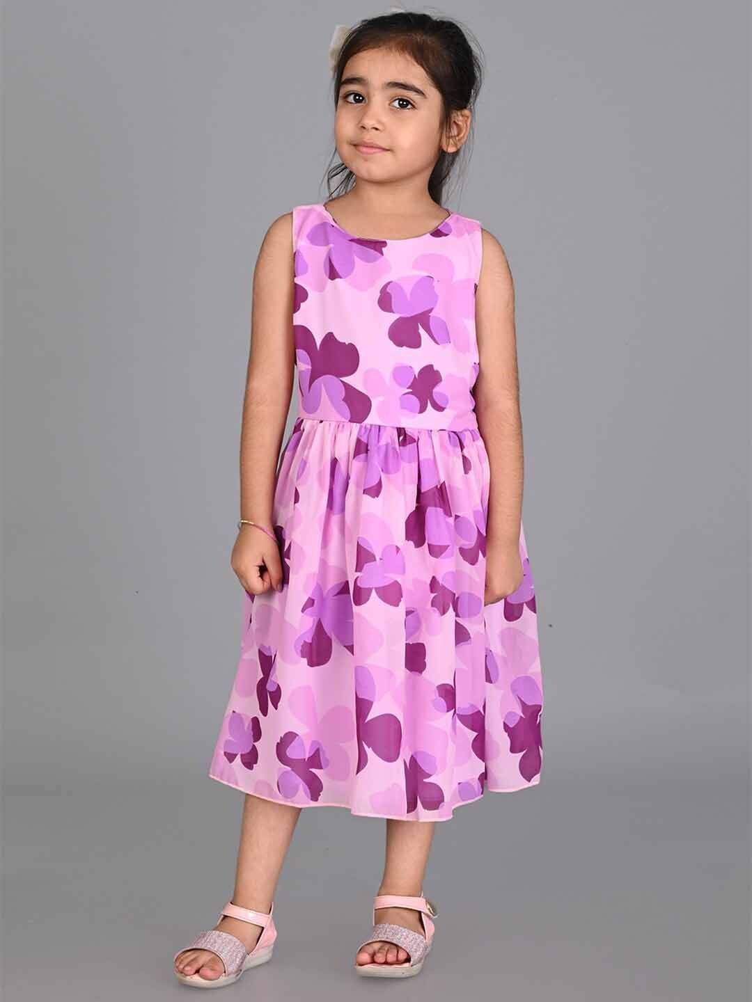 

Creative Kids Girls Floral Printed Gathered Fit & Flare Midi Dress, Purple