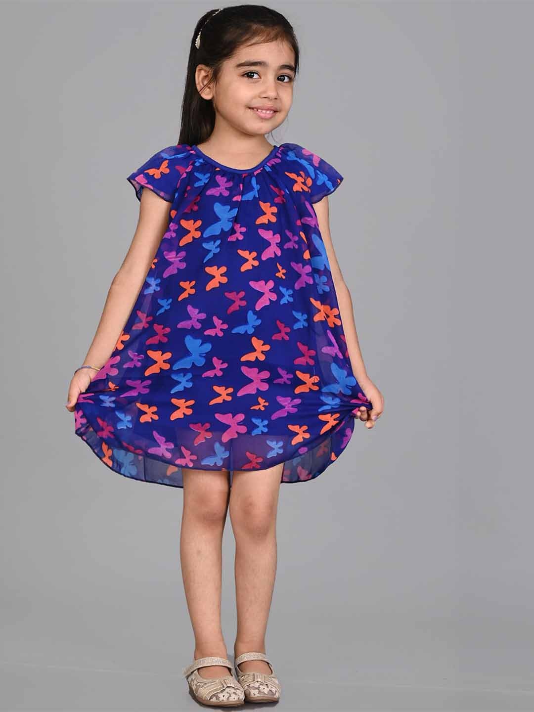 

Creative Kids Conversational Printed Cap Sleeves A-Line Dress, Blue