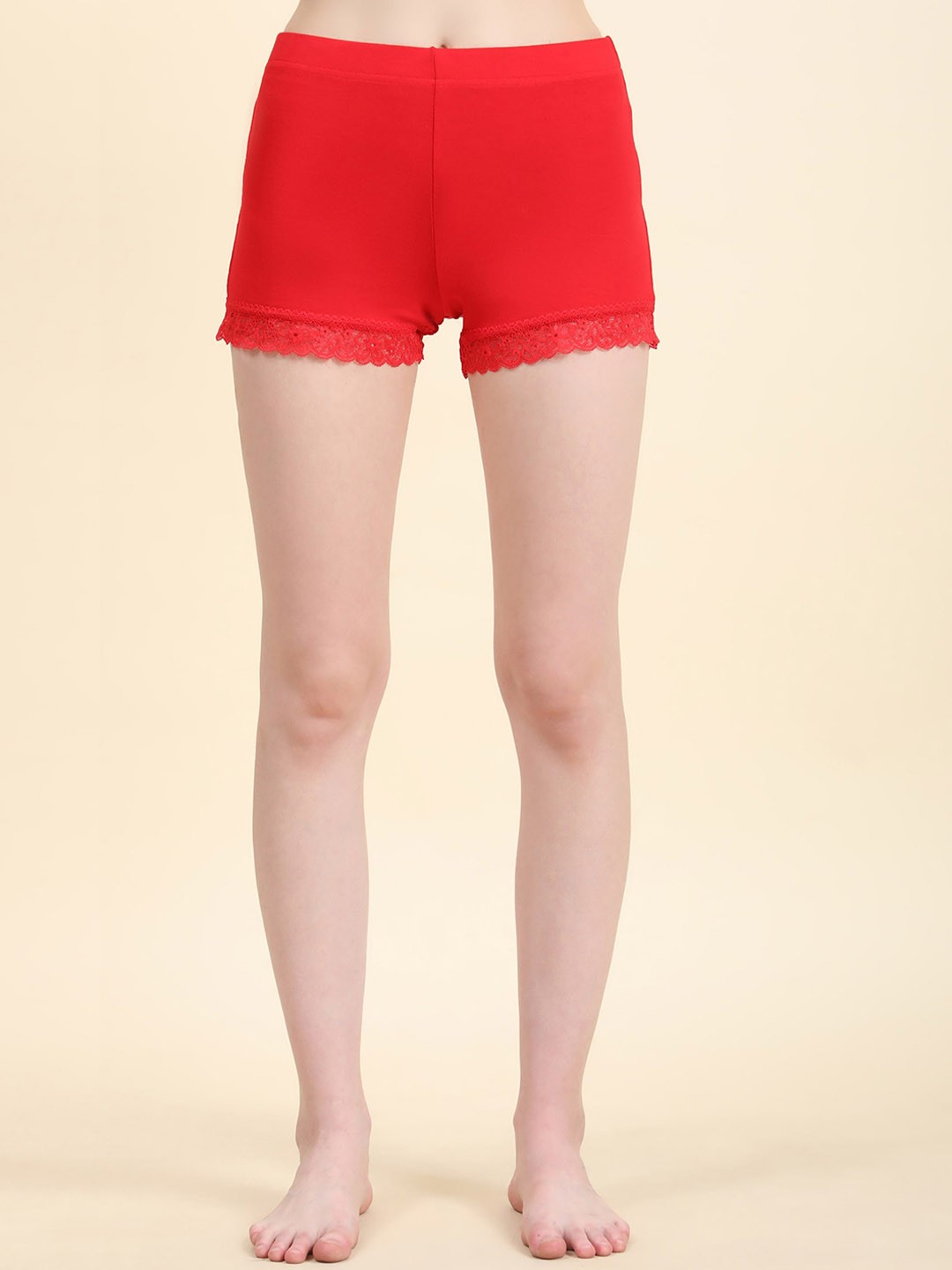 

Outflits Women Skinny Fit High-Rise Lounge Shorts, Red