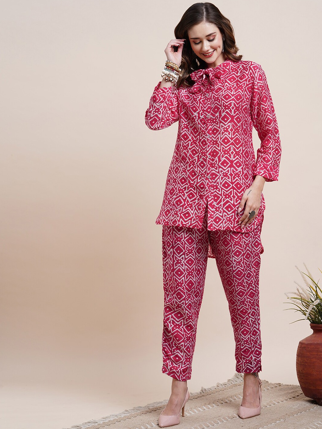 

FASHOR Pink Ethnic Motifs Printed Pure Cotton Co-Ords