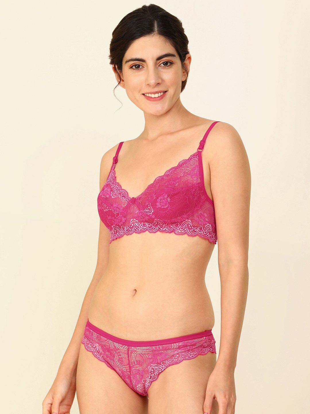 

AROUSY Women Pack Of 2 Cotton Lace Lingerie B_Nikkar Set_Pink_30