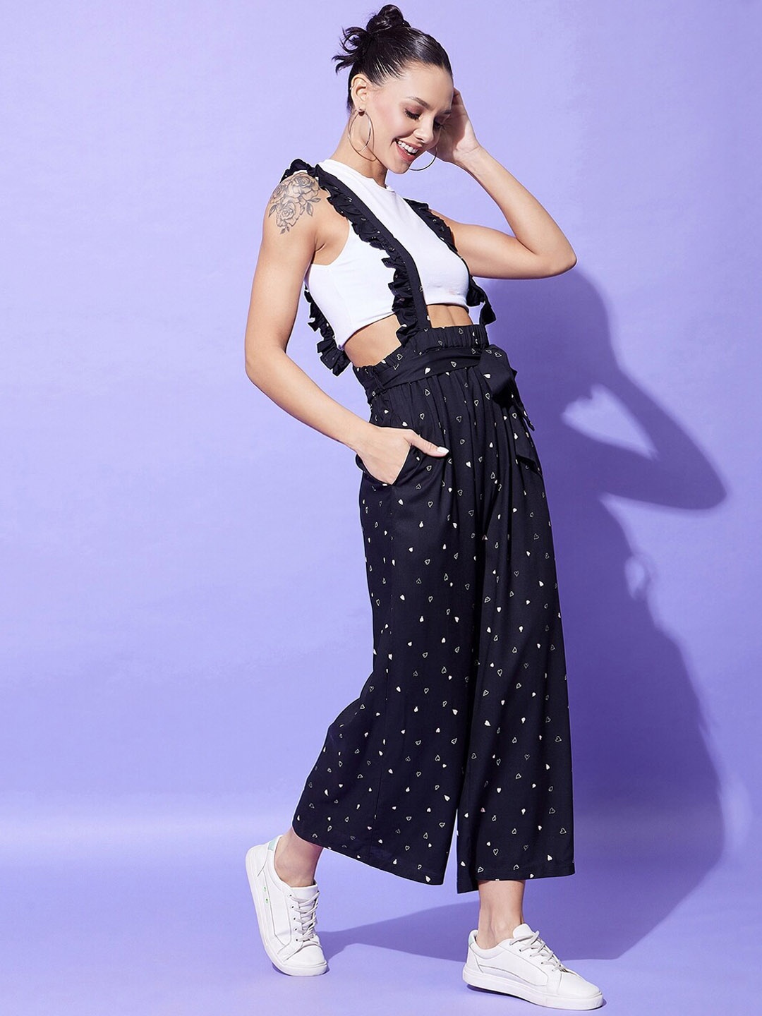 

StyleStone Printed Ruffled Dungaree, Black