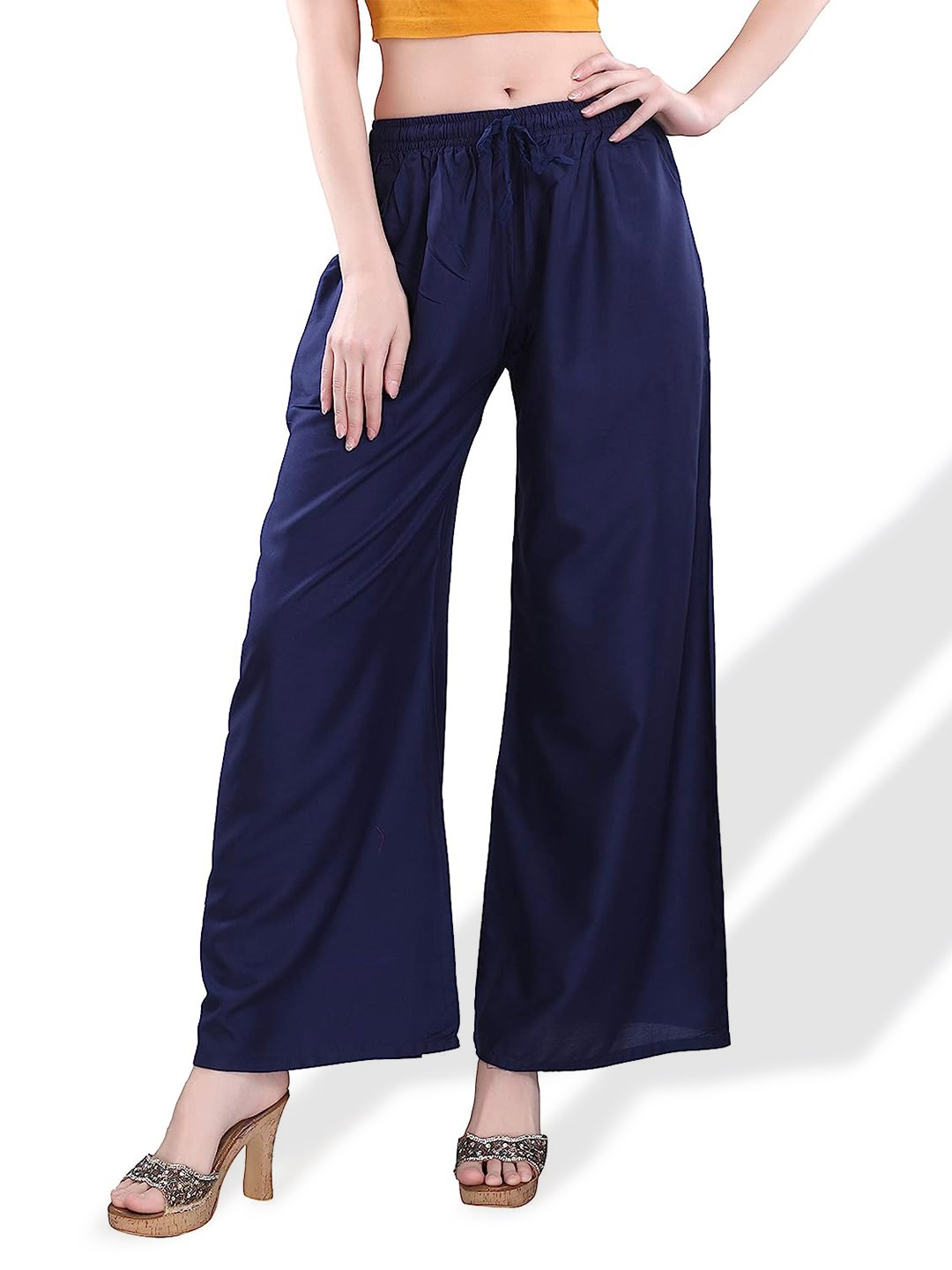 

CHANDERKASH Wide Leg Knitted Palazzos, Blue