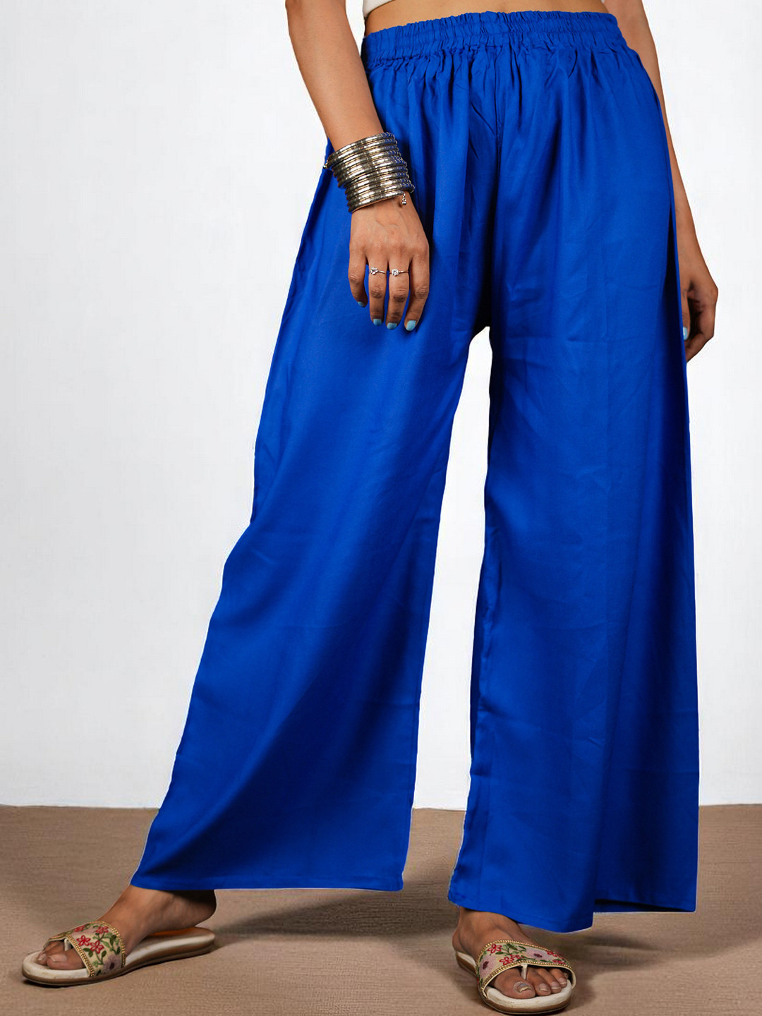 CKE Women Relaxed Wide Leg Straight Fit Cotton Pleated Trousers