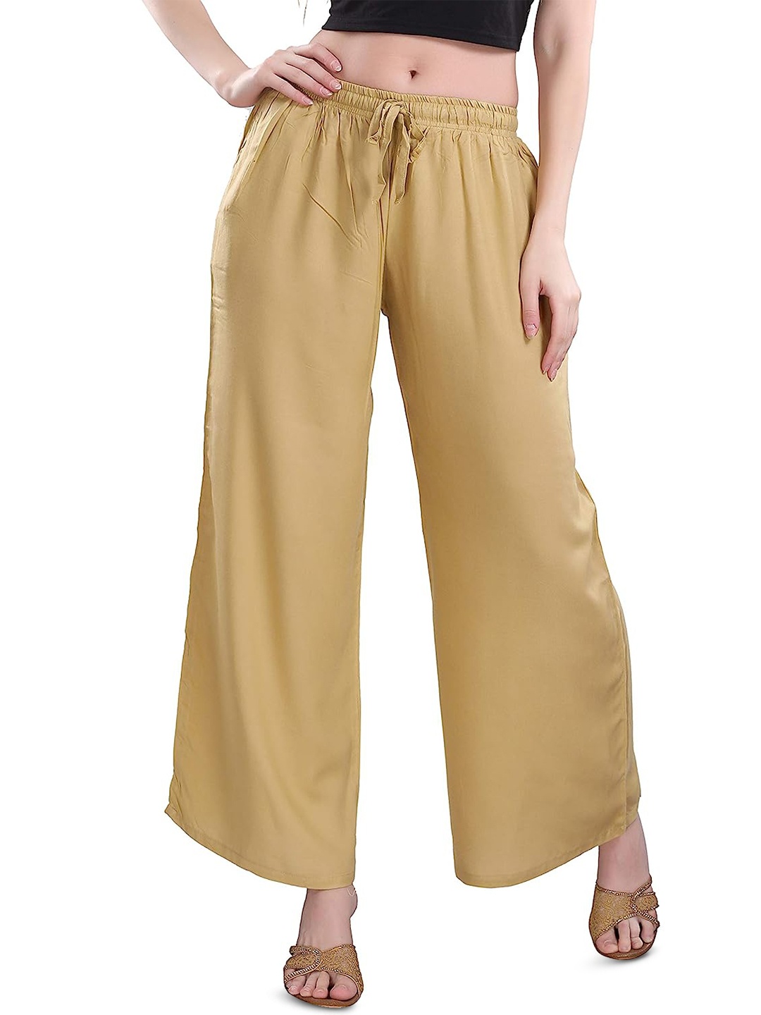 

CHANDERKASH Wide Leg Knitted Palazzos, Beige