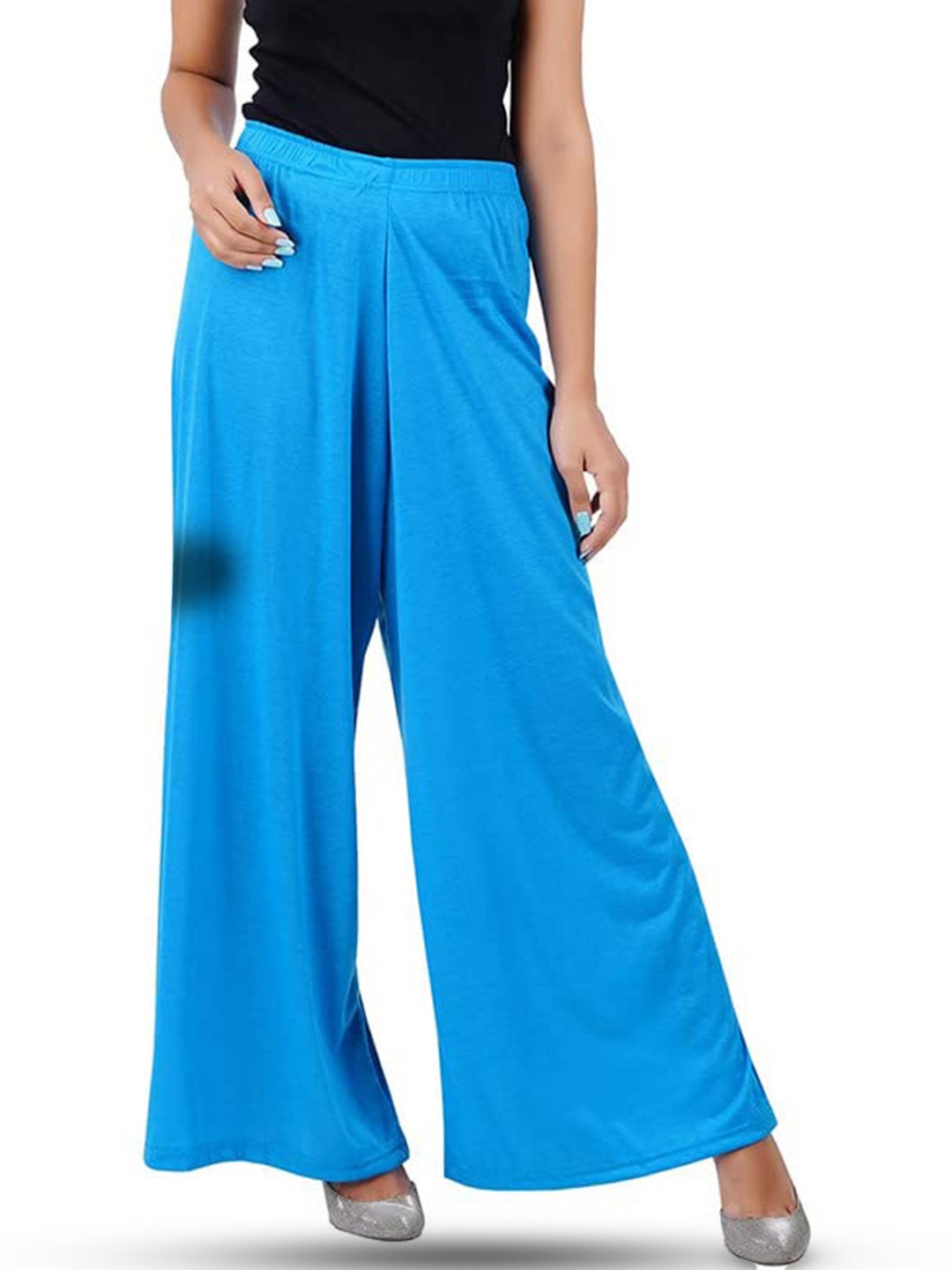 

CHANDERKASH Wide Leg Knitted Palazzos, Blue