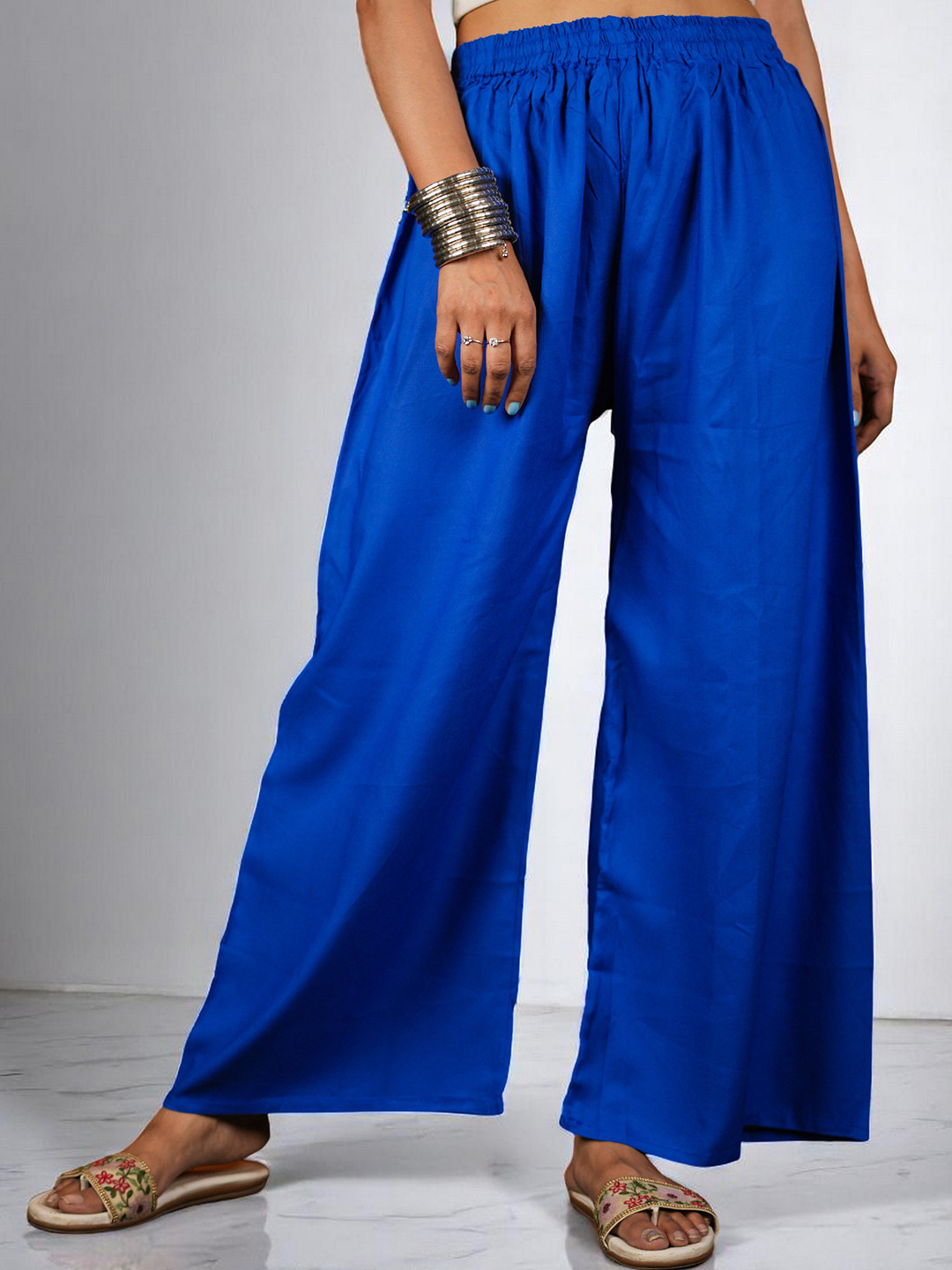 CKE Women Relaxed Wide Leg Straight Fit Cotton Pleated Trousers