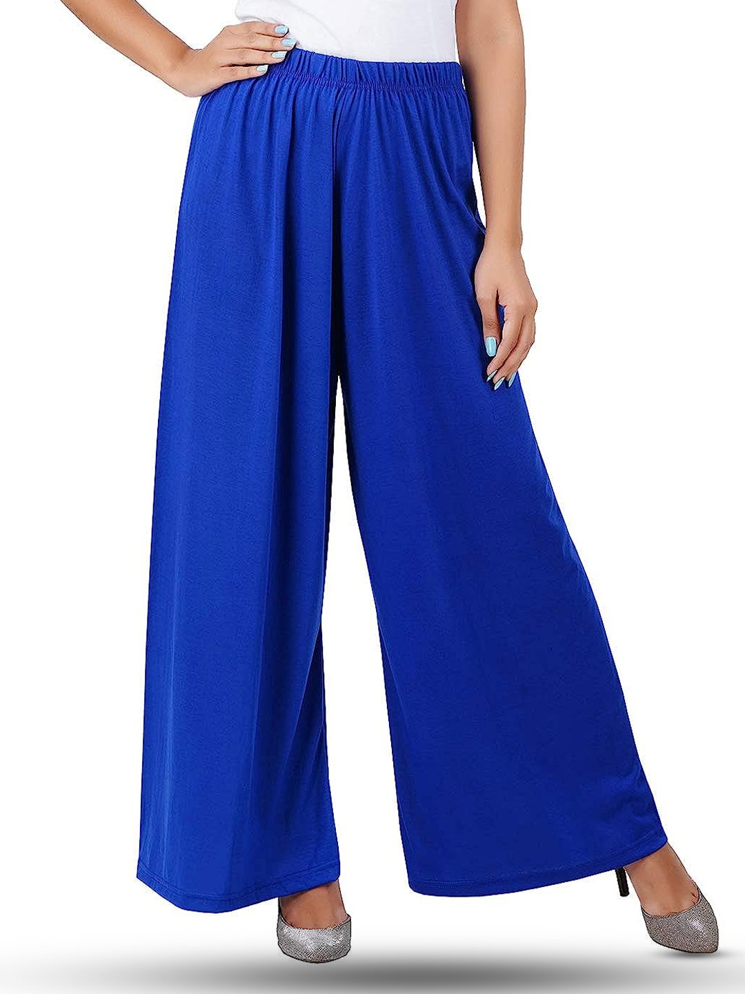 

CHANDERKASH Wide Leg Knitted Palazzos, Blue