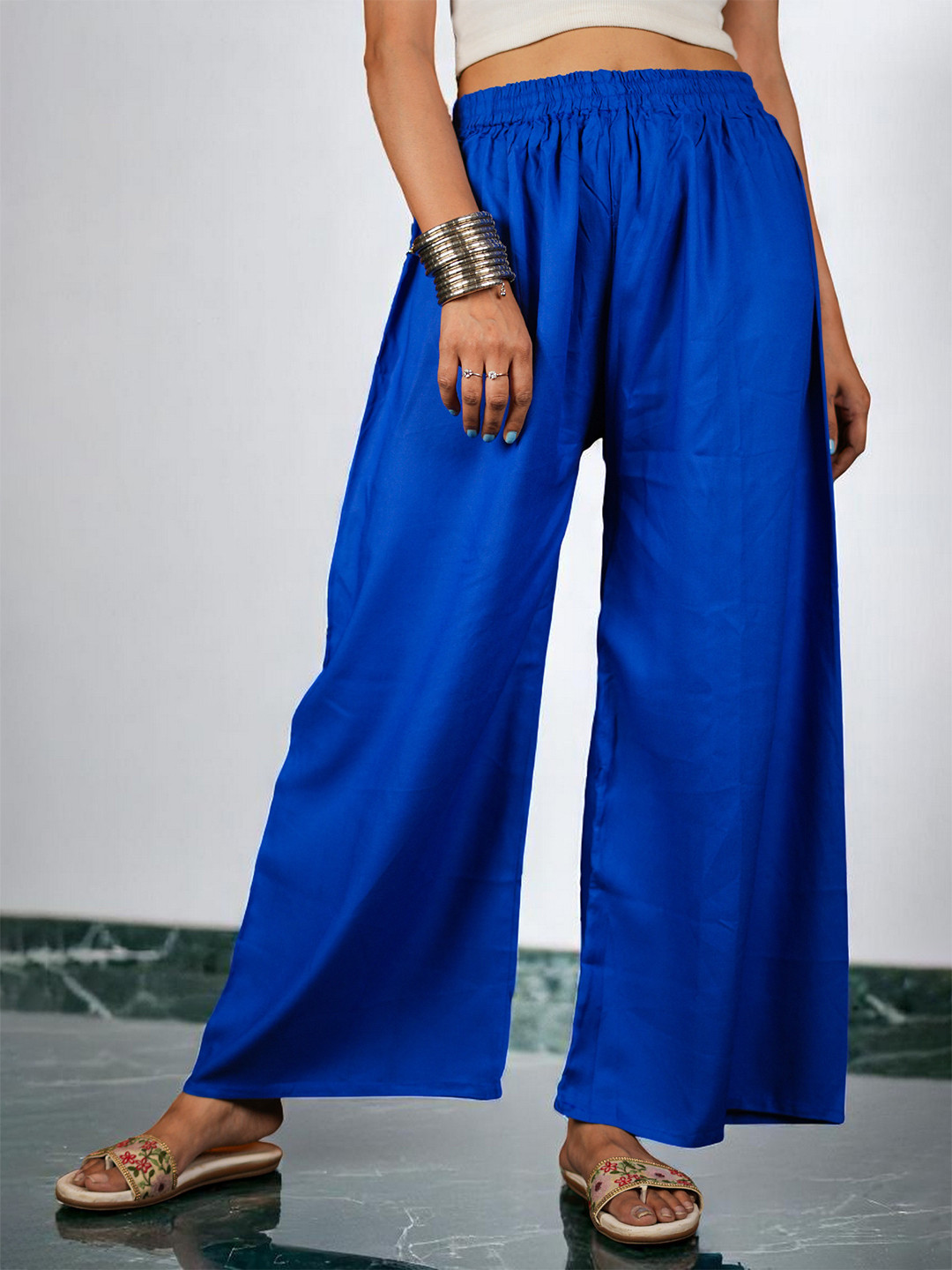 CKE Women Relaxed Wide Leg Straight Fit Cotton Pleated Trousers