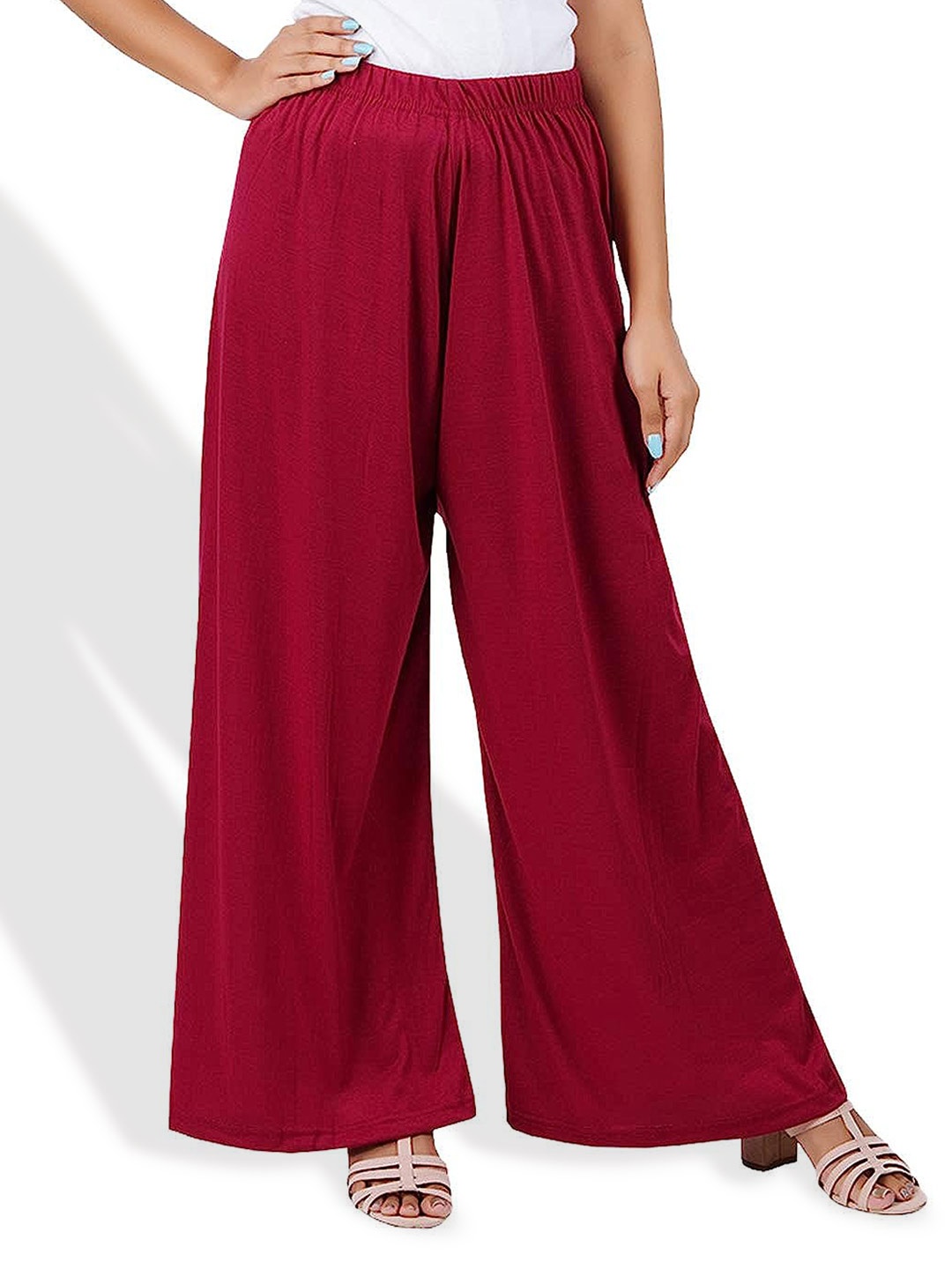 

CHANDERKASH Loose Fit Flared Palazzos, Maroon