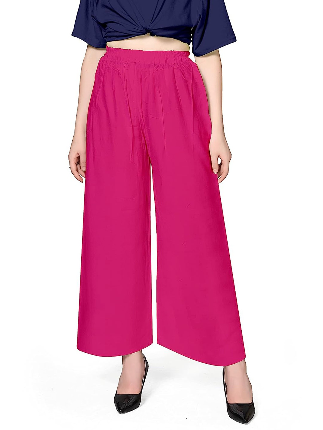

CHANDERKASH Pack of 1 Wide Leg Rayon Palazzo With String, Pink