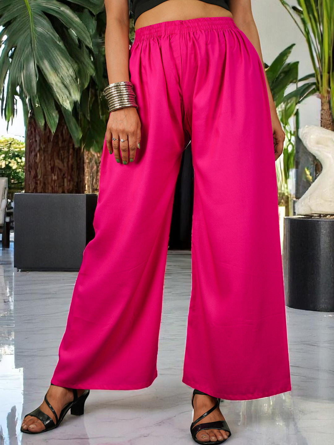 CKE Women Relaxed Wide Leg Straight Fit Cotton Pleated Trousers