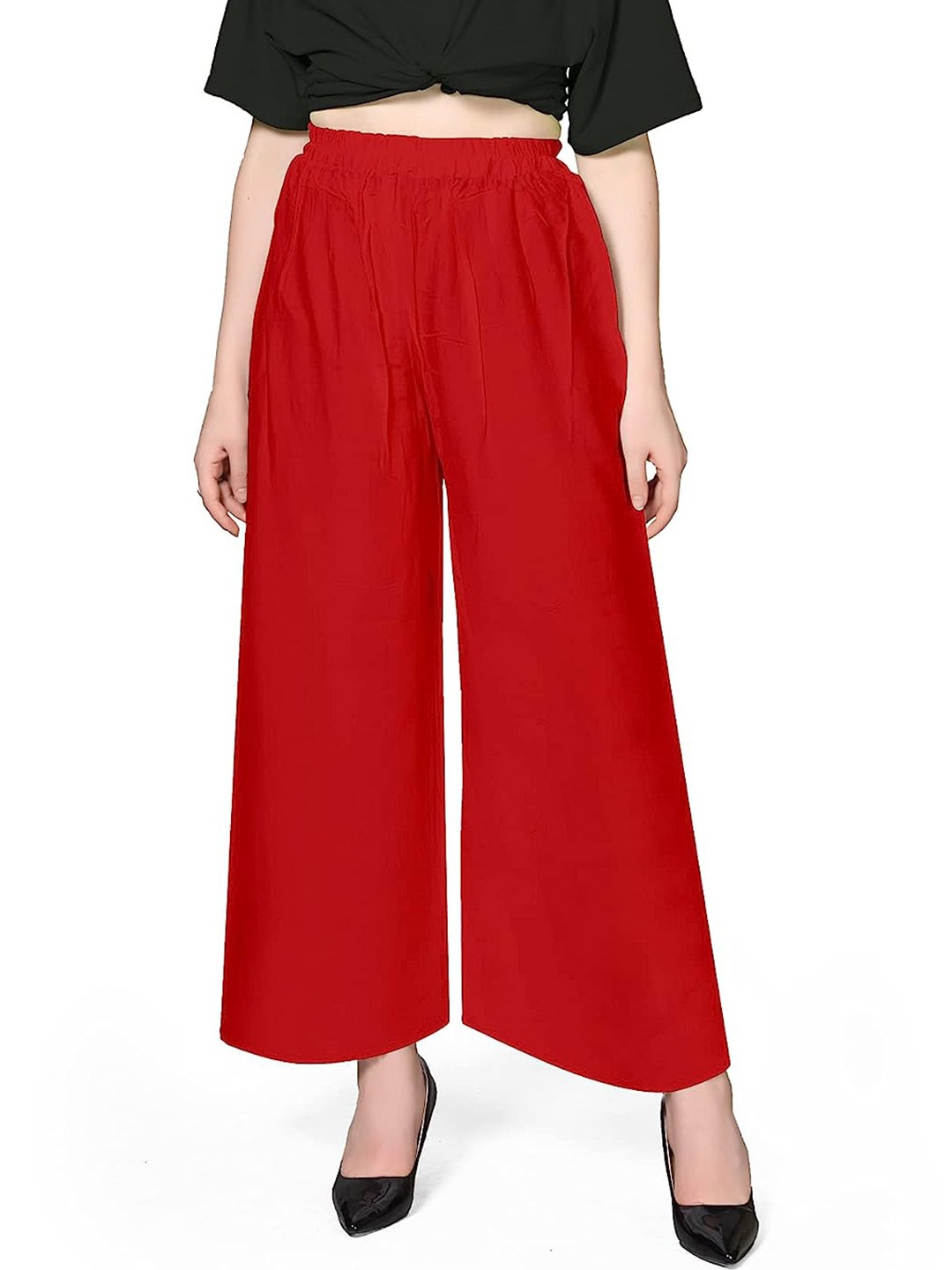 

CHANDERKASH Wide Leg Knitted Palazzos, Red