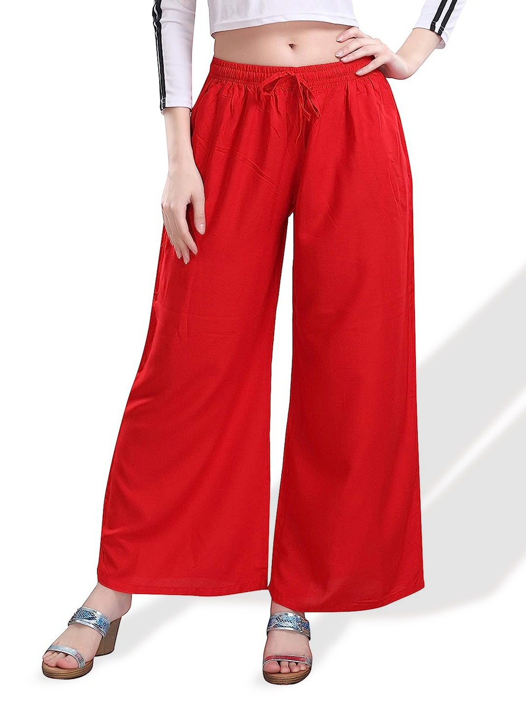 

CHANDERKASH Wide Leg Knitted Palazzos, Red