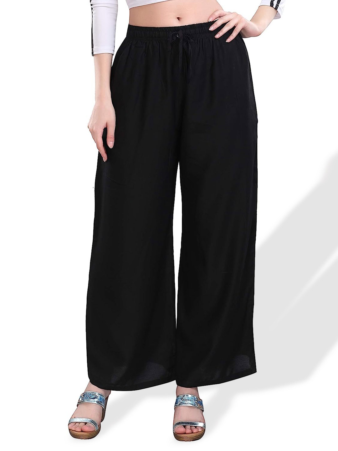 

CHANDERKASH Women Knitted Wide Leg Palazzos, Black