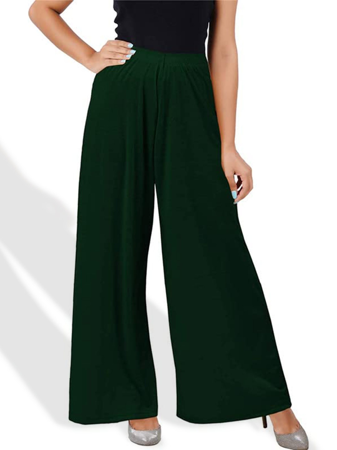 

CHANDERKASH Women Knitted Wide Leg Palazzos, Green