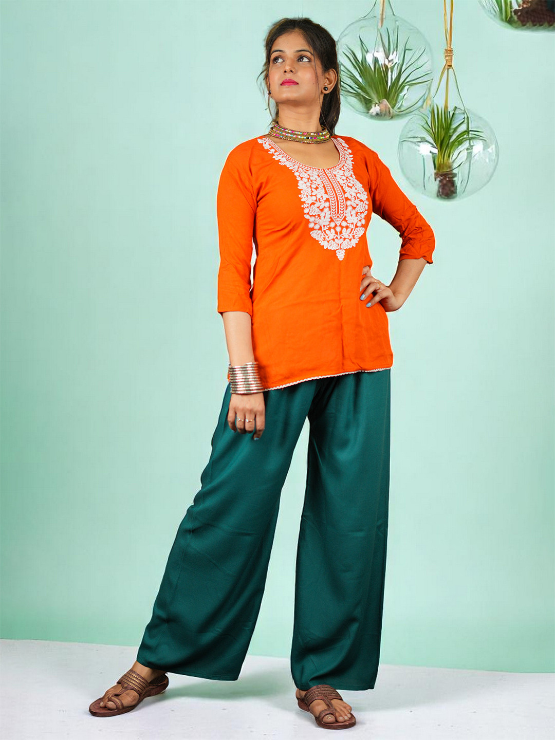 CKE Women Relaxed Wide Leg Straight Fit Cotton Pleated Trousers