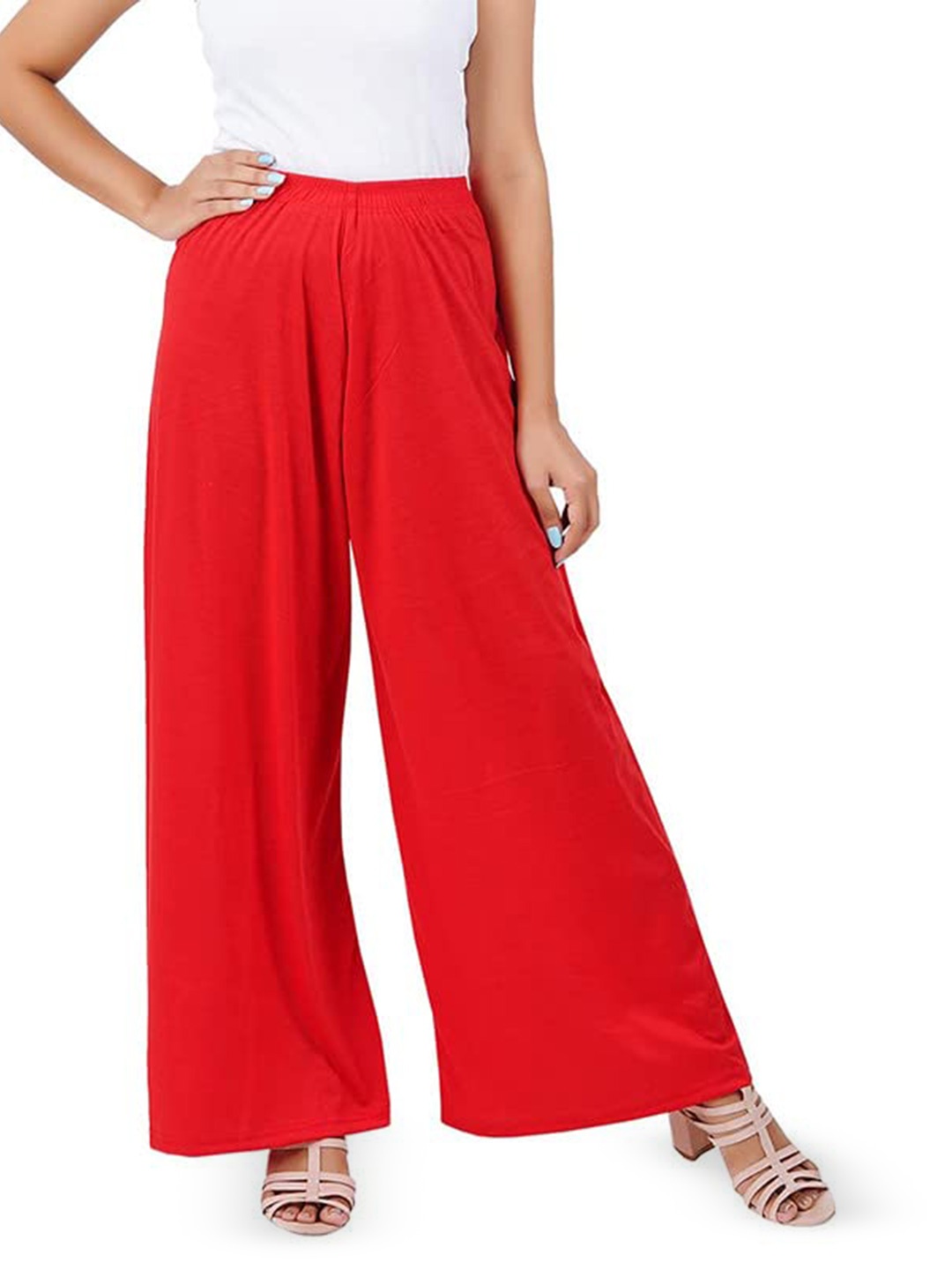 

CHANDERKASH Women Knitted Wide Leg Palazzos, Red