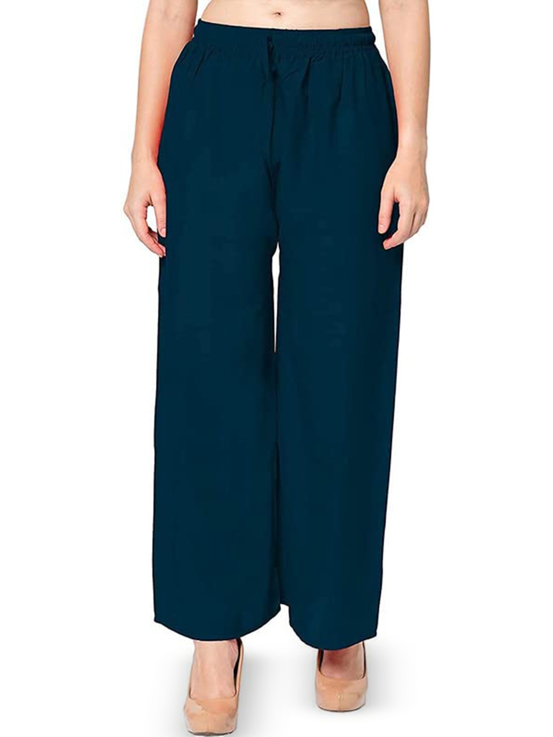 

CHANDERKASH Wide Leg Rayon Blue Plazzo With String, Teal