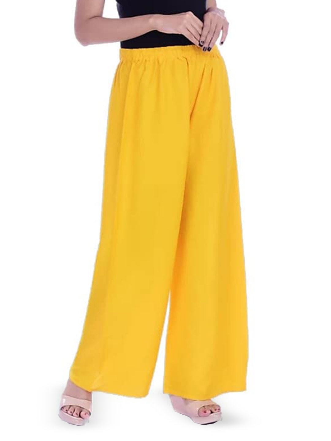 

CHANDERKASH Women Knitted Wide Leg Palazzos, Yellow
