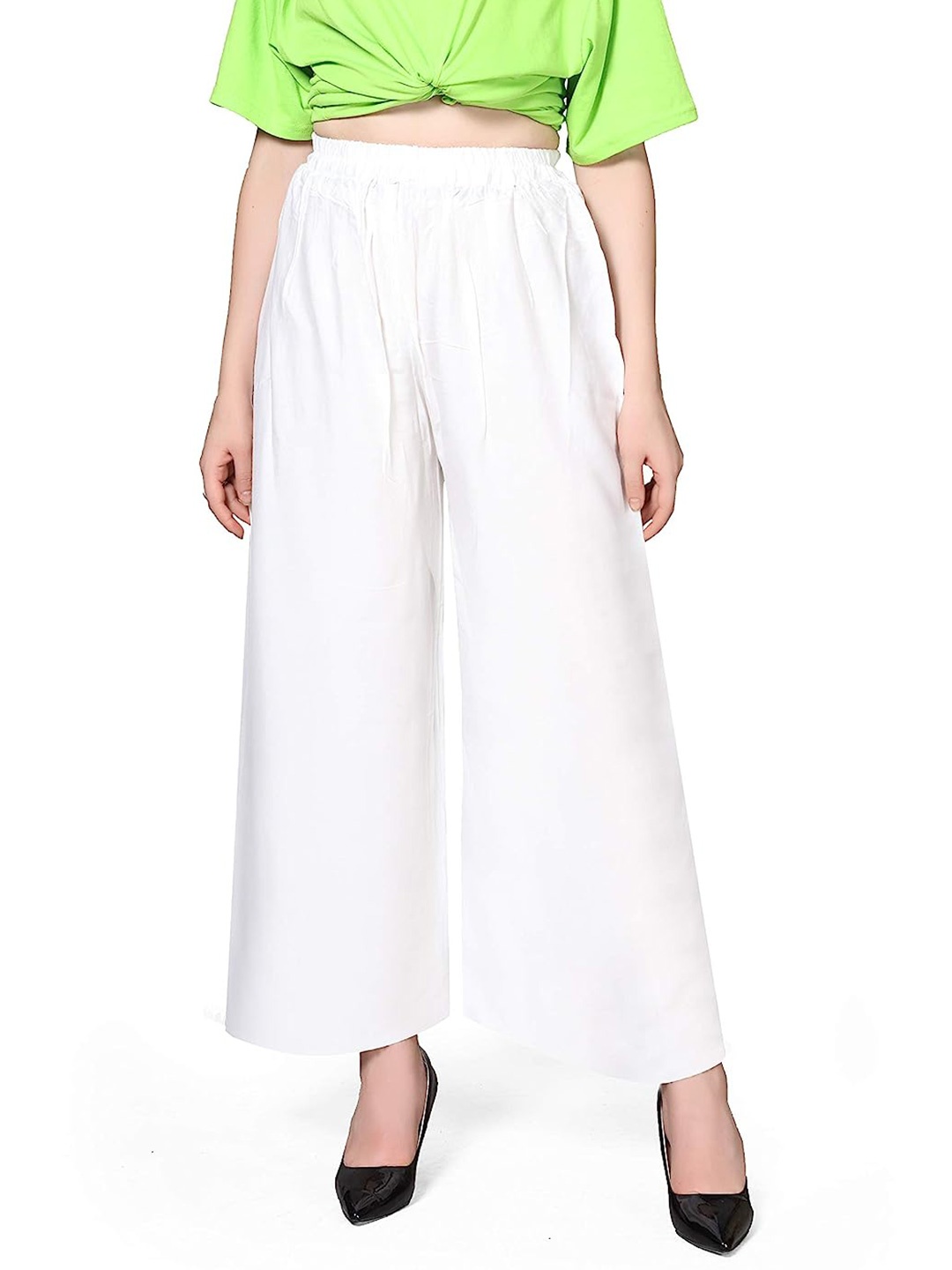 

CHANDERKASH Women Knitted Wide Leg Palazzos, White
