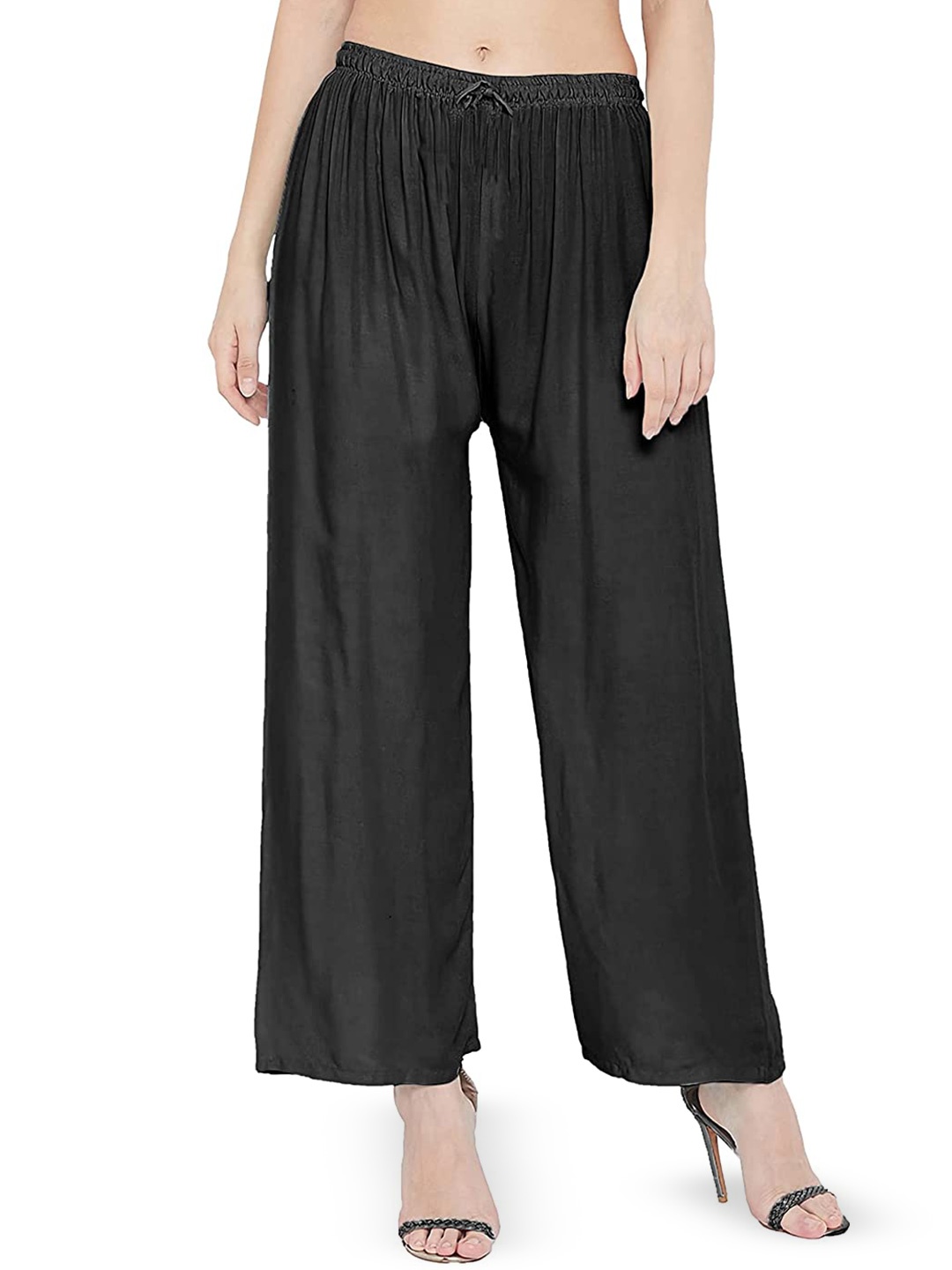 

CHANDERKASH Women Knitted Wide Leg Palazzos, Black