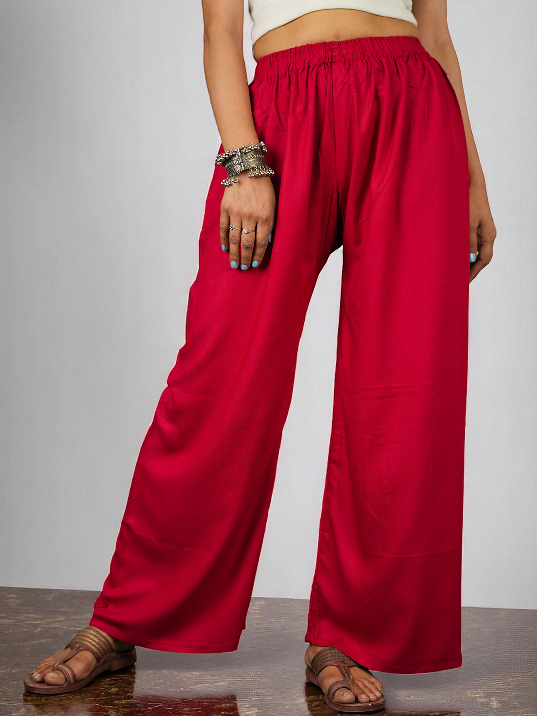 CKE Women Relaxed Wide Leg Straight Fit Cotton Pleated Trousers