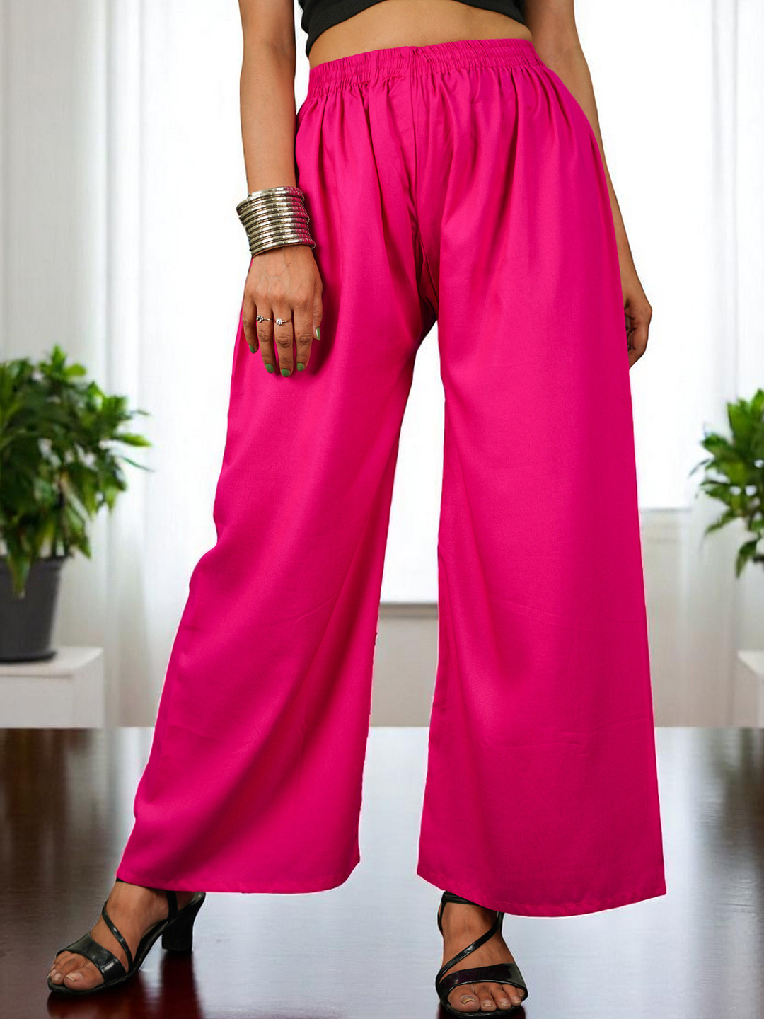 CKE Women Relaxed Wide Leg Straight Fit Cotton Pleated Trousers