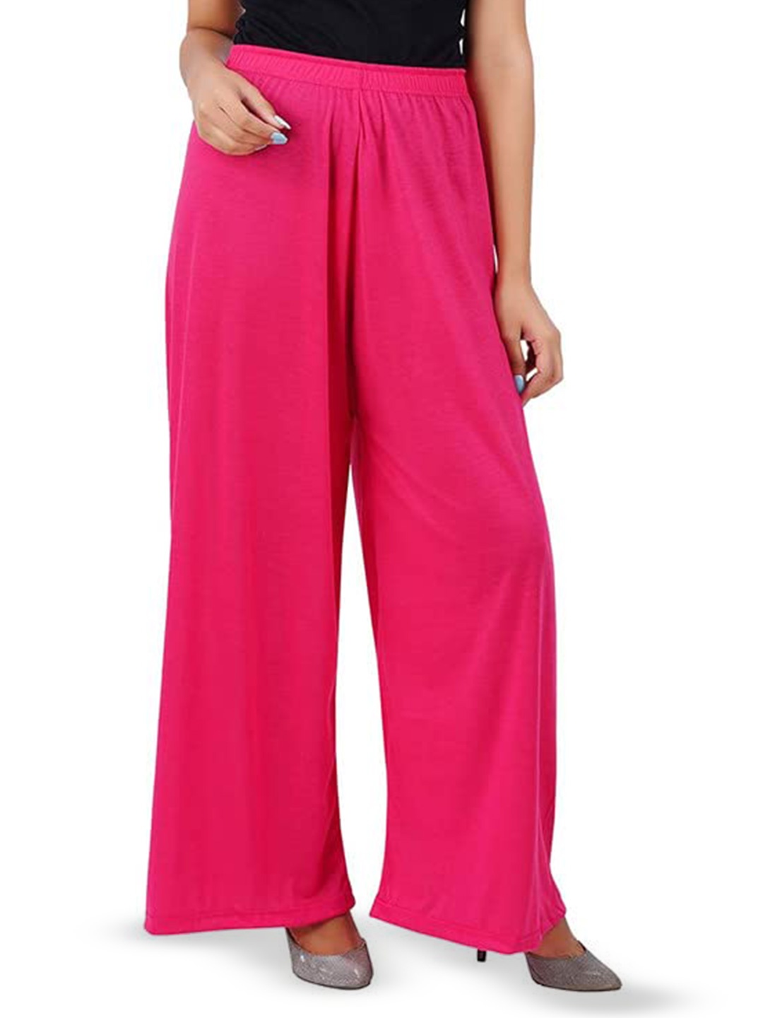 

CHANDERKASH Women Knitted Wide Leg Palazzos, Pink