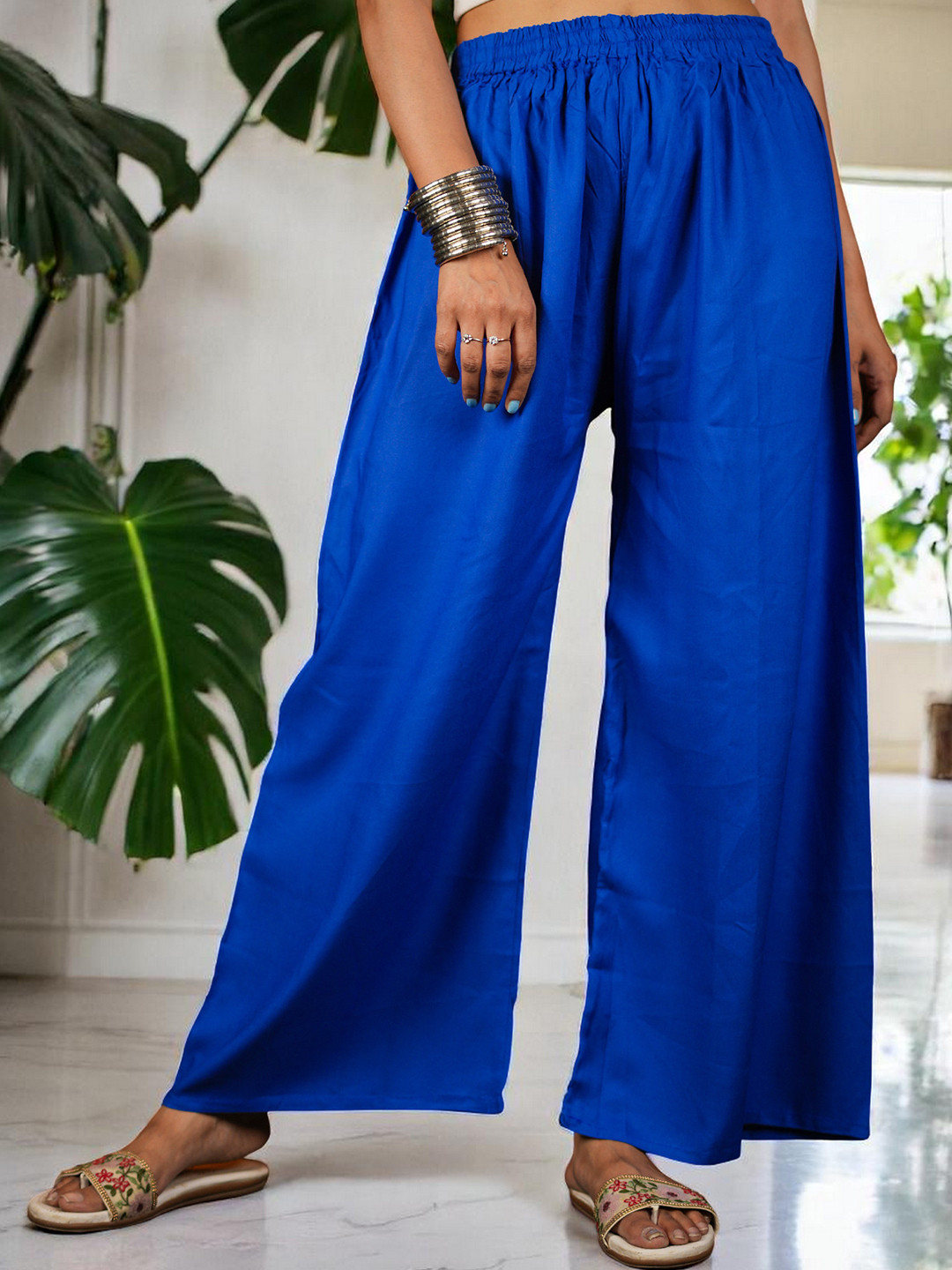 CKE Women Relaxed Wide Leg Straight Fit Cotton Pleated Trousers
