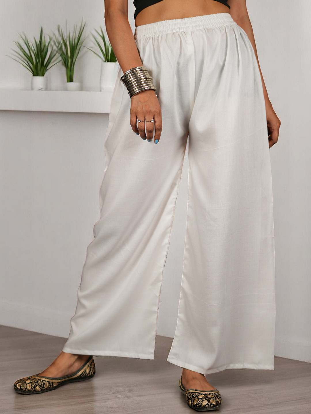 CKE Women Relaxed Wide Leg Straight Fit Cotton Pleated Trousers