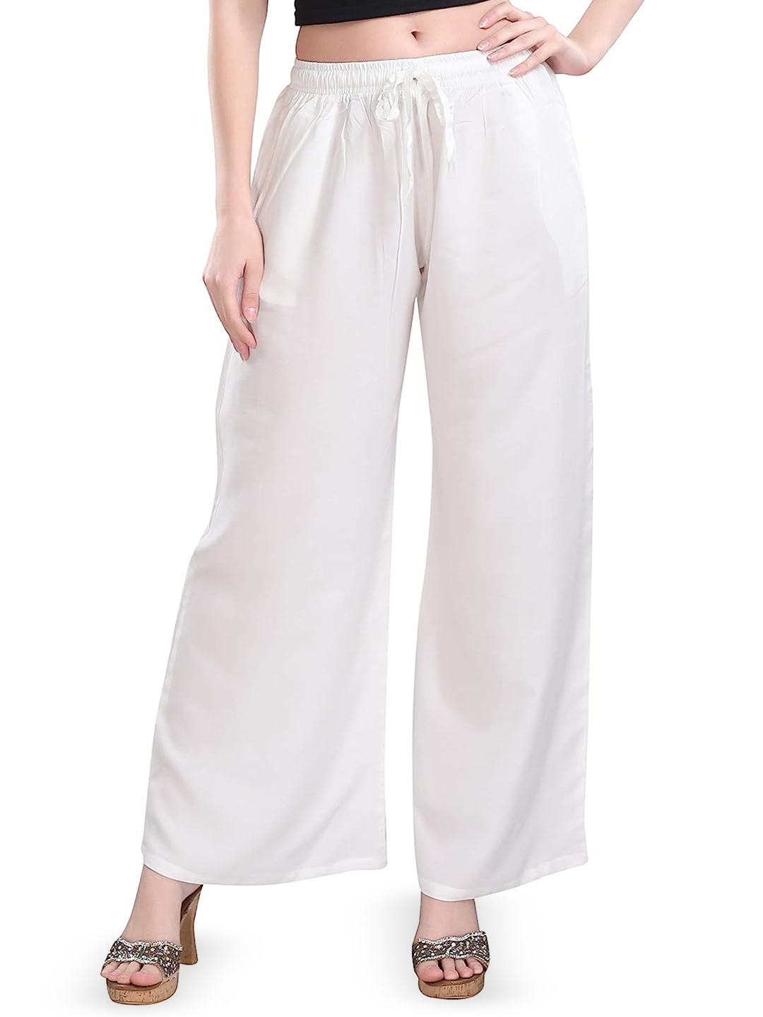 

CHANDERKASH Women Wide Leg Fit Palazzos, White