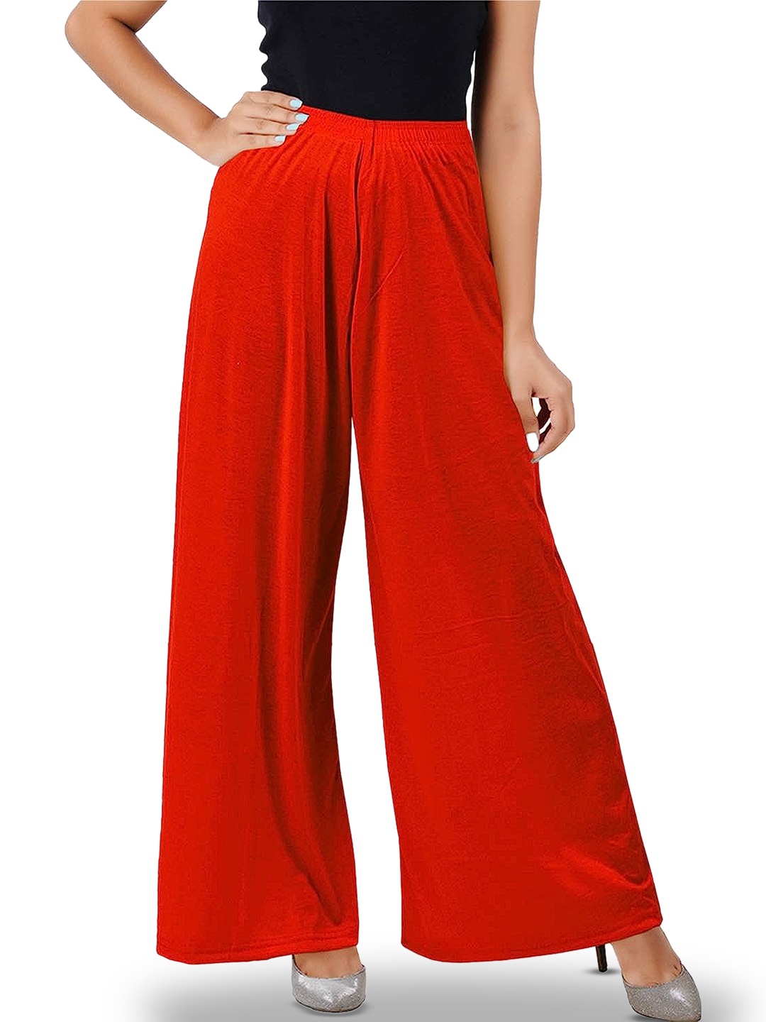

CHANDERKASH Women Wide Leg Fit Palazzos, Red