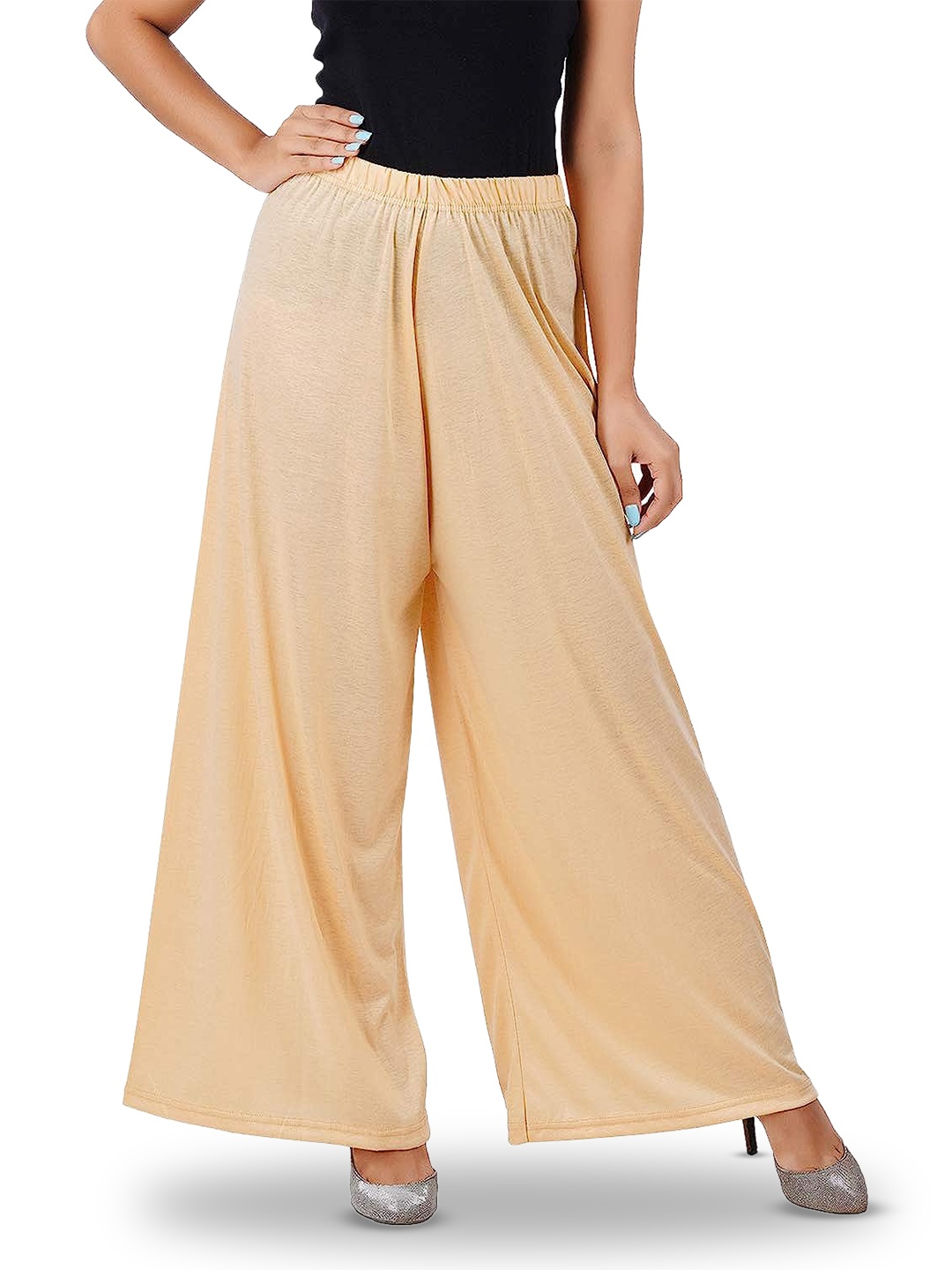 

CHANDERKASH Women Wide Leg Fit Palazzos, Cream