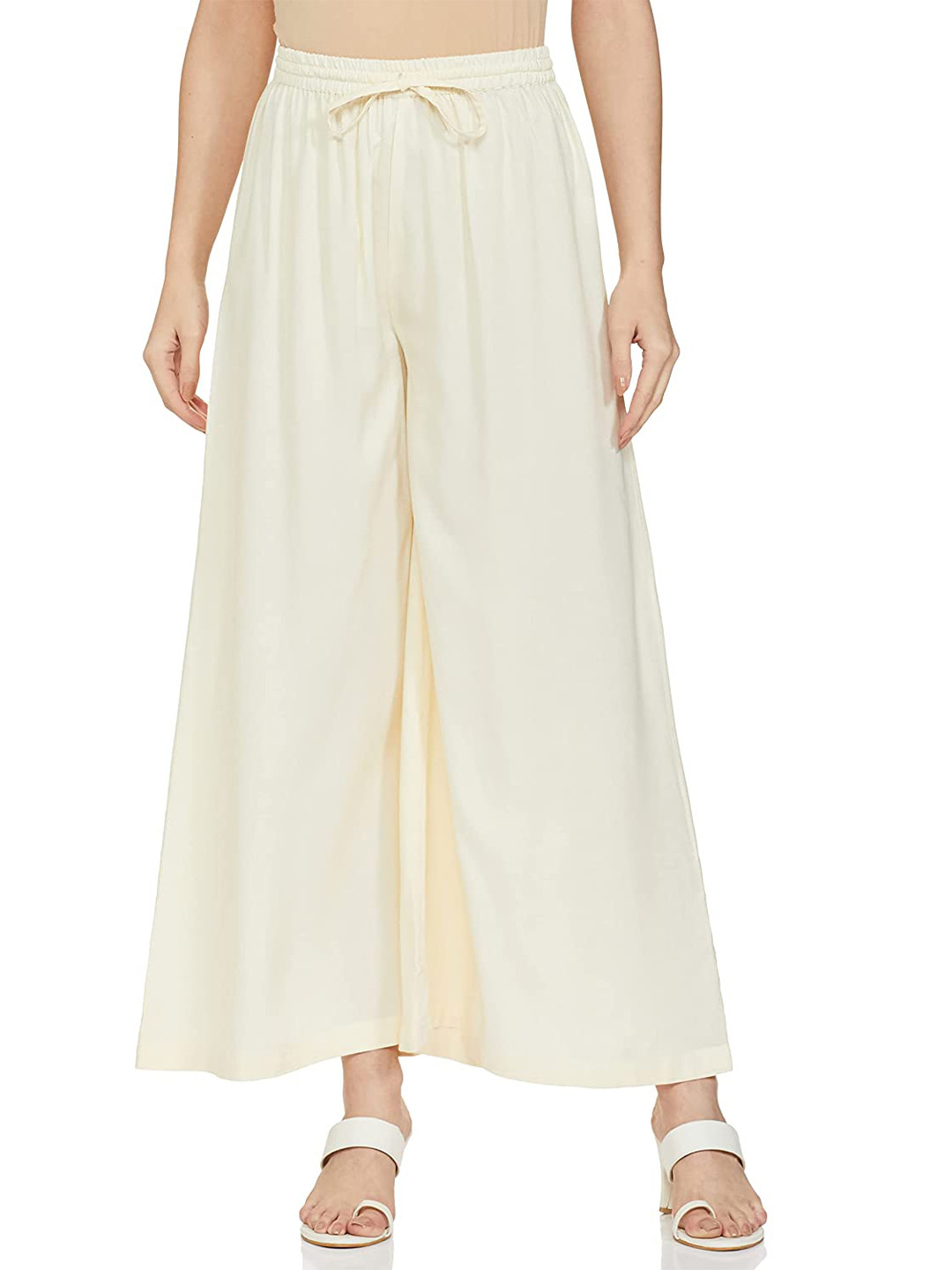

CHANDERKASH Women Flared Fit Palazzos, Cream