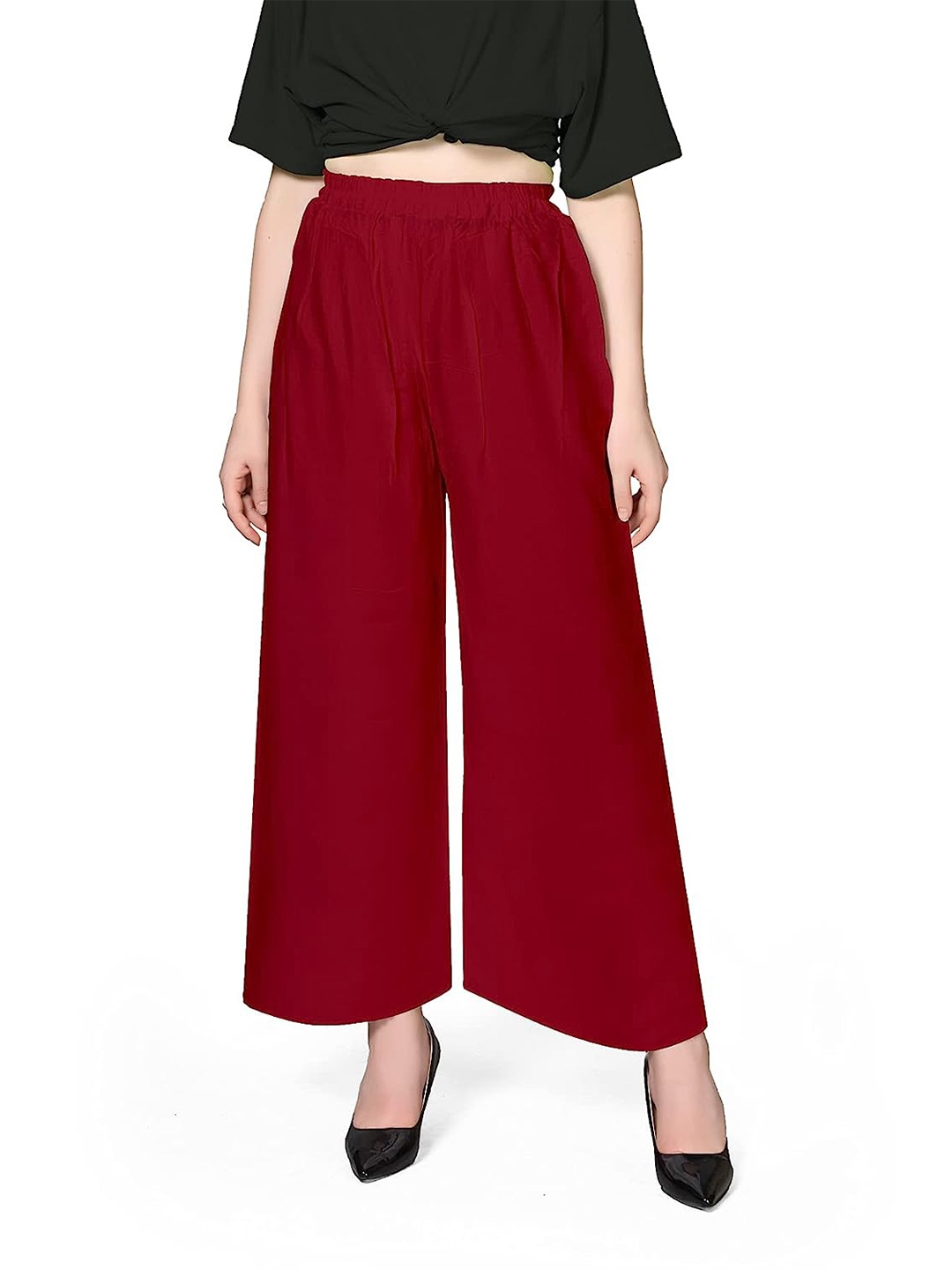 

CHANDERKASH Women Wide Leg Fit Palazzos, Maroon