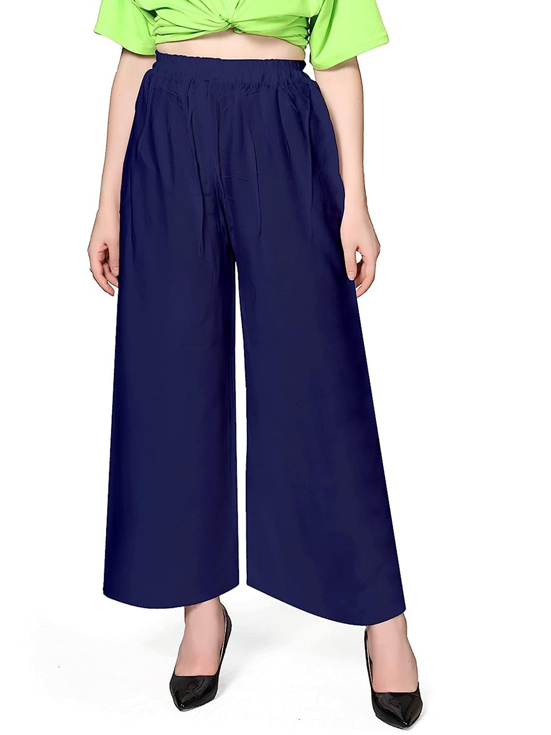 

CHANDERKASH Women Wide Leg Fit Palazzos, Blue