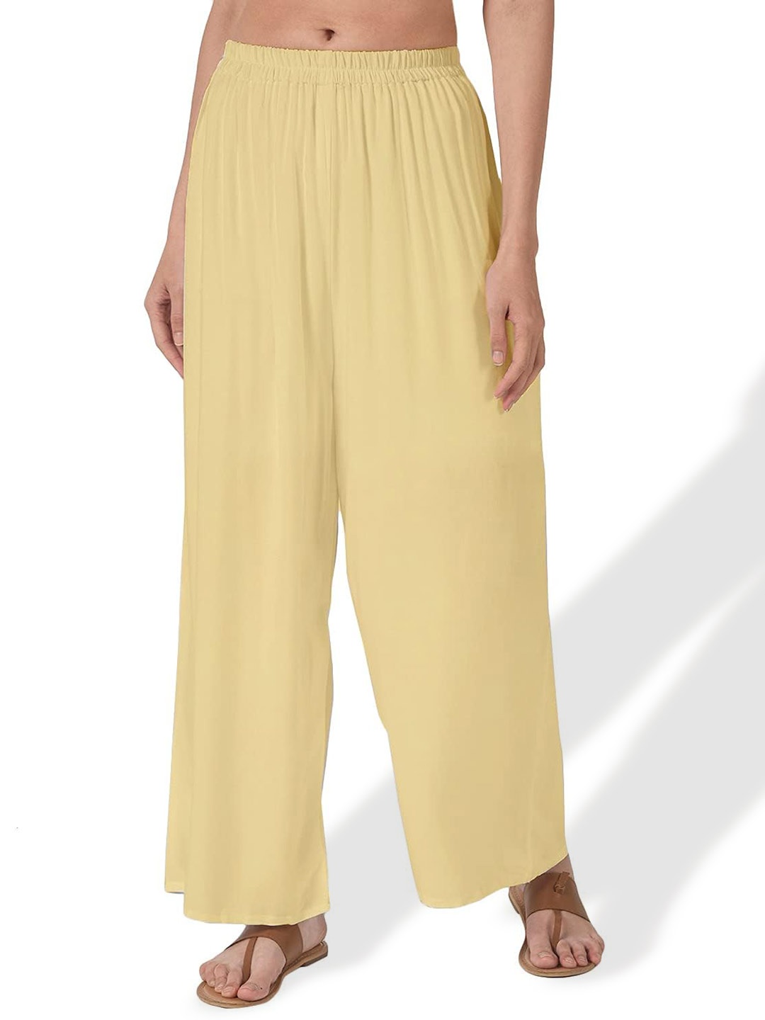 

CHANDERKASH Women Wide Leg Fit Palazzos, Cream