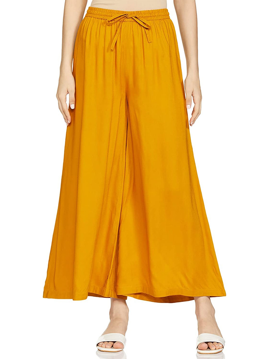 

CHANDERKASH Pack of 1 Wide Leg Rayon Palazzo With String, Mustard