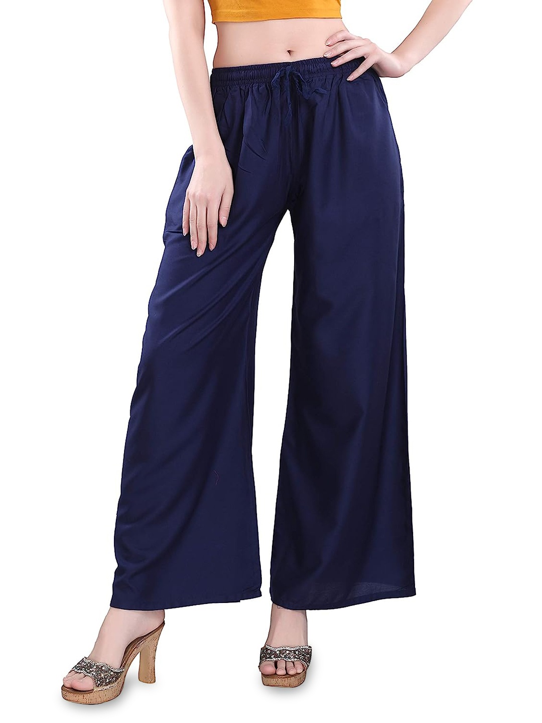 

CHANDERKASH Straight Fit Knitted Palazzos, Blue