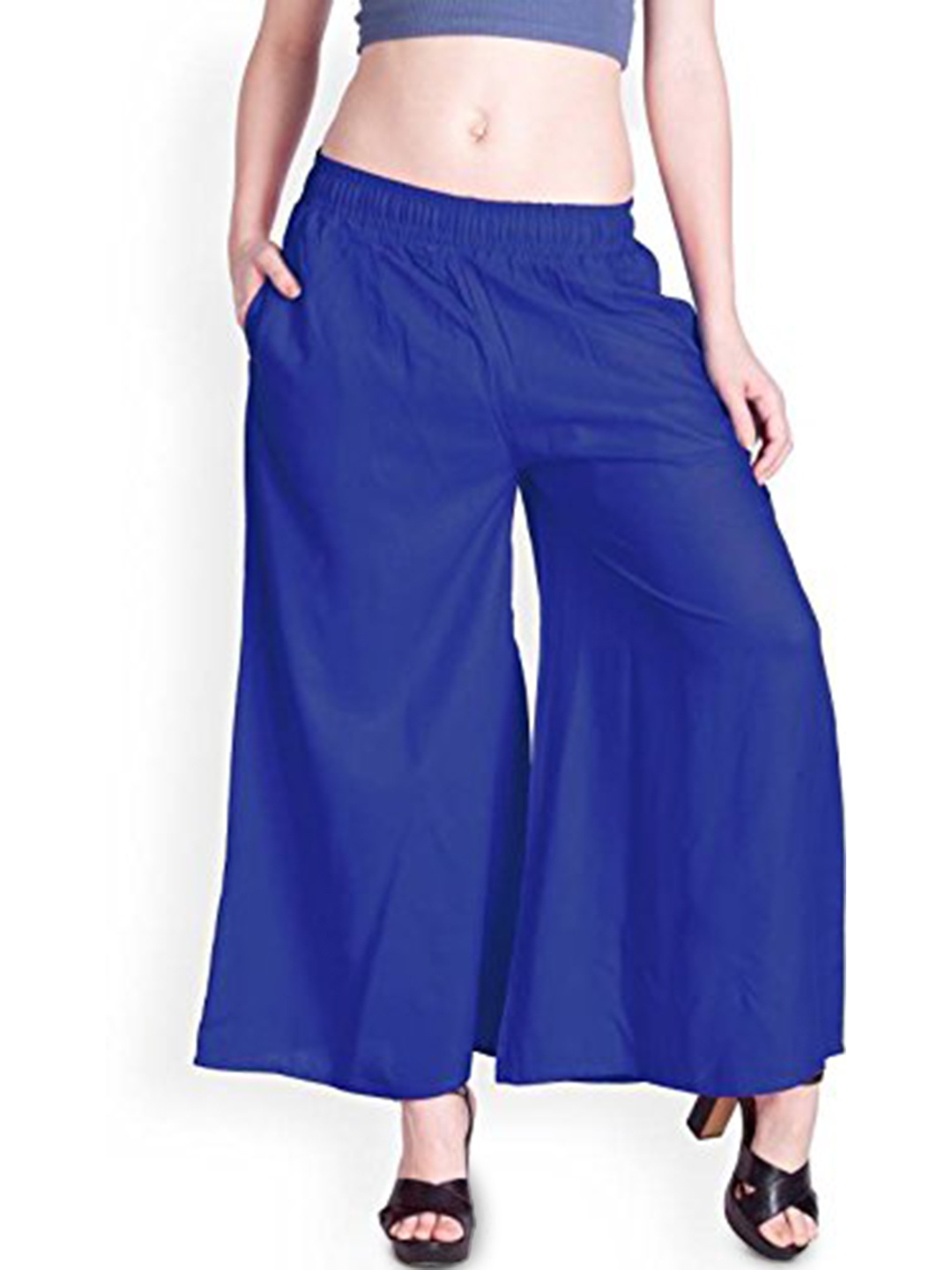 

CHANDERKASH Flared Knitted Palazzos, Blue
