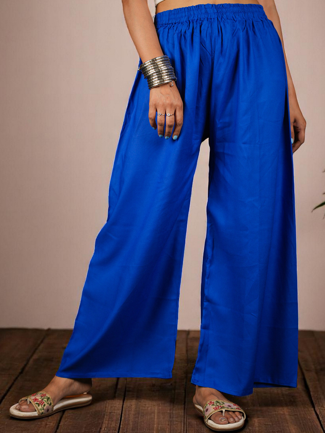 CKE Women Relaxed Wide Leg Straight Fit Cotton Pleated Trousers