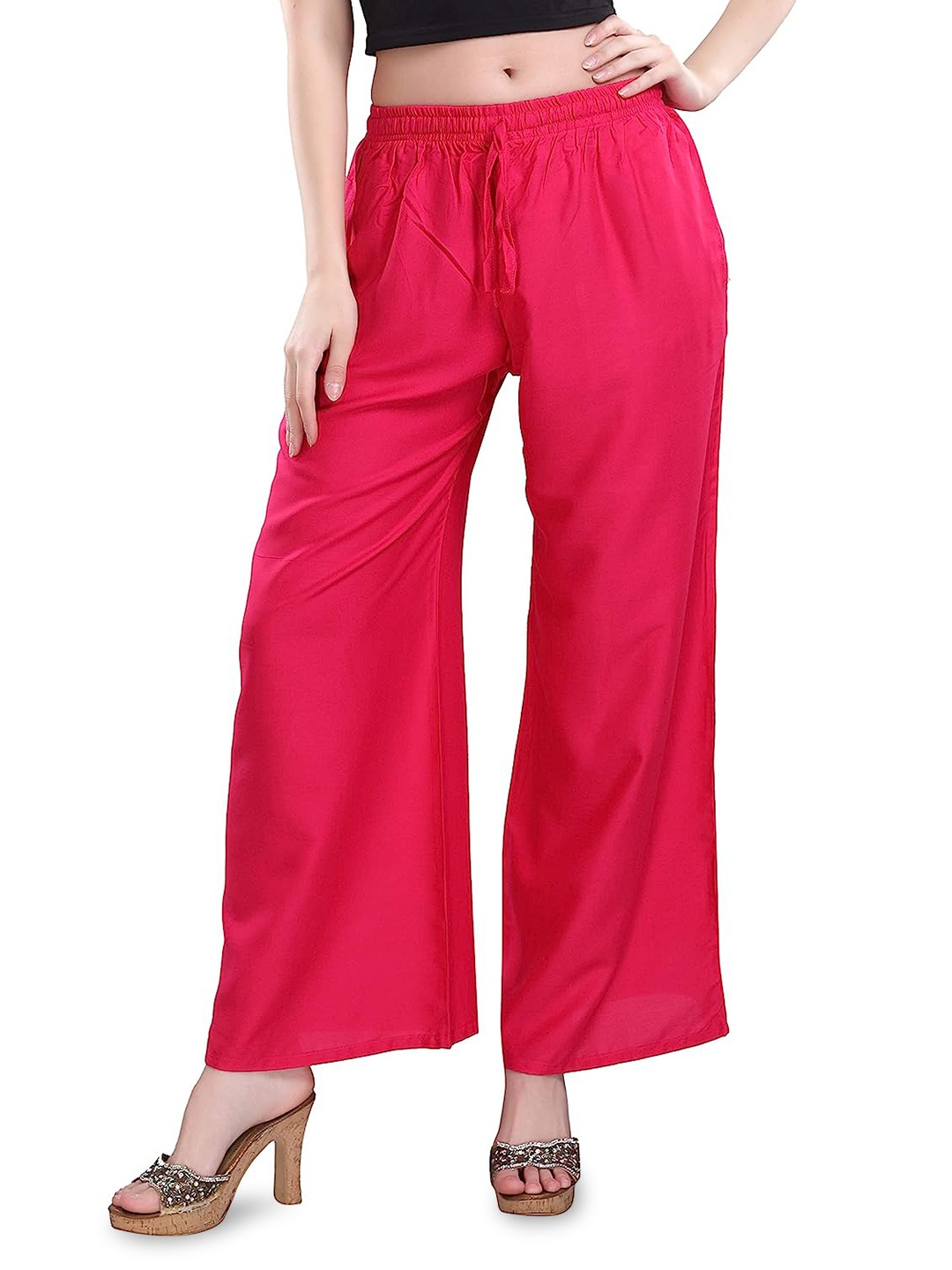 

CHANDERKASH Straight Fit Knitted Palazzos, Pink
