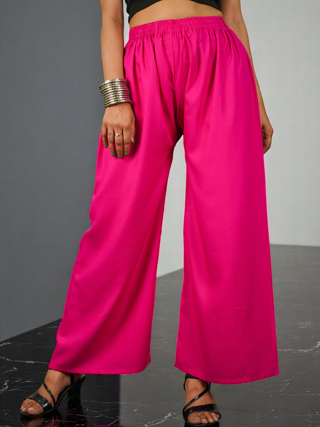CKE Women Relaxed Wide Leg Straight Fit Cotton Pleated Trousers