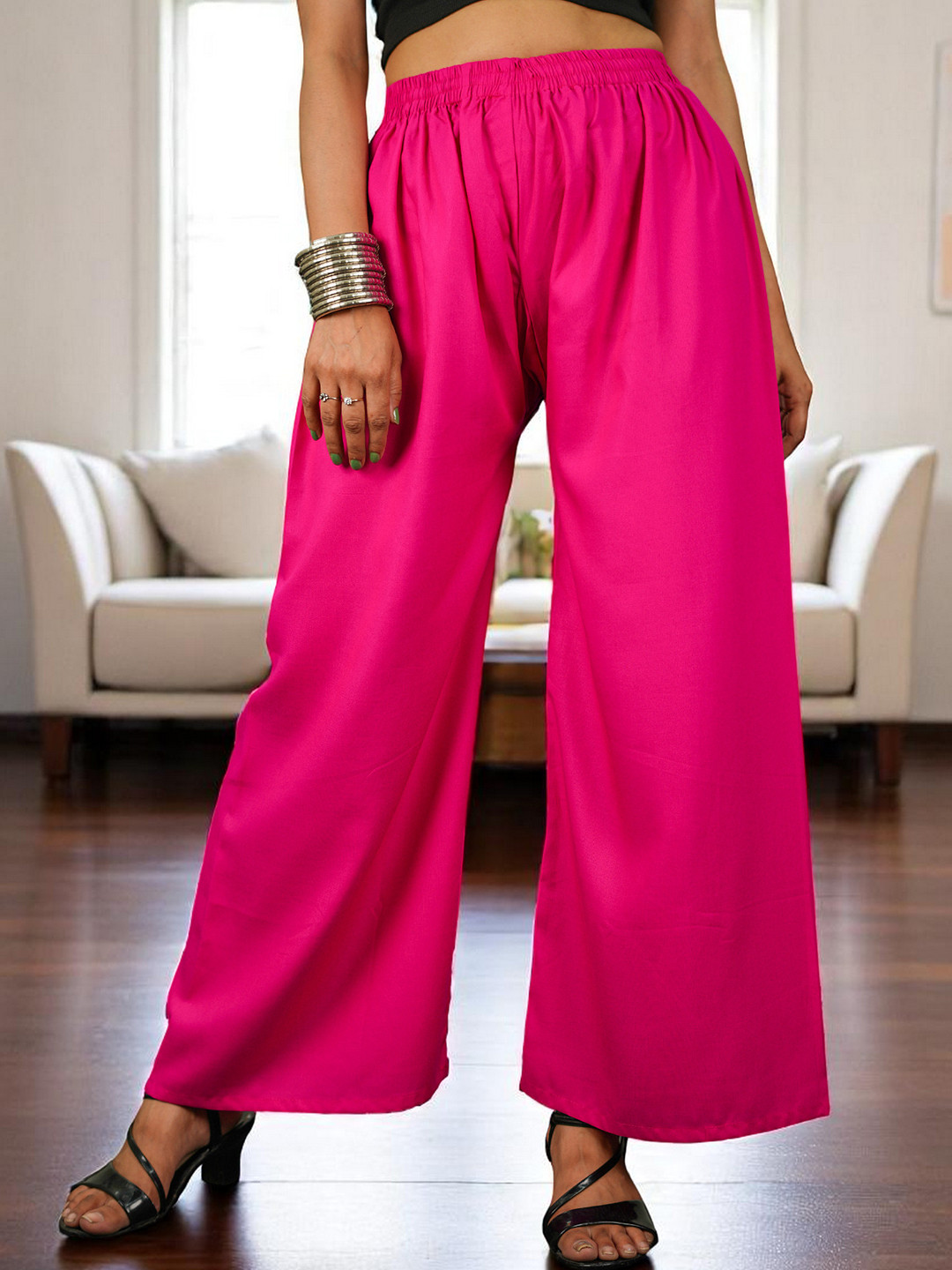 CKE Women Relaxed Wide Leg Straight Fit Cotton Pleated Trousers